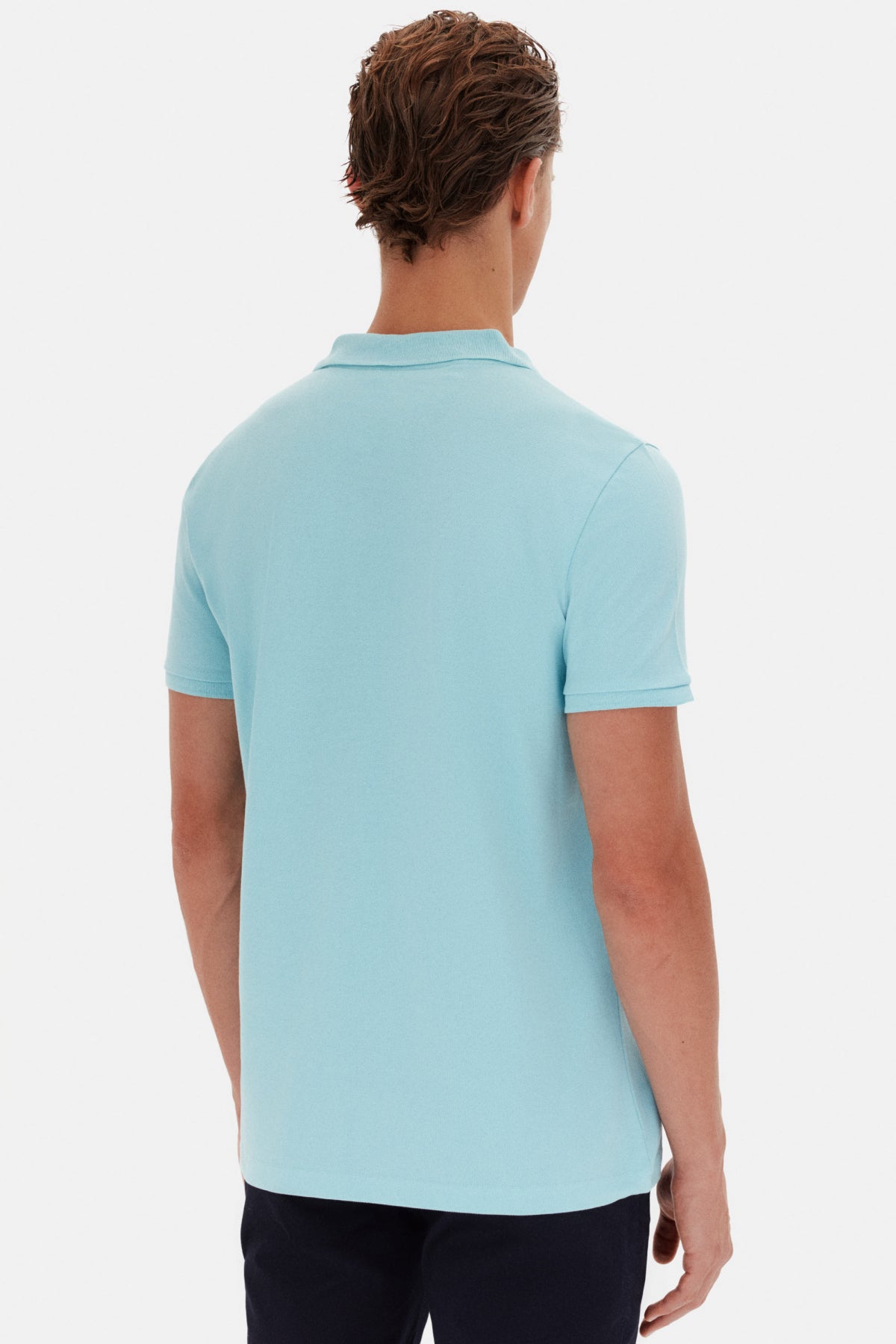 Ds Damat Regular Fit Textured 100% Cotton Wrinkle-Resistant Polo Collar Embroidered T-Shirt - Aqua