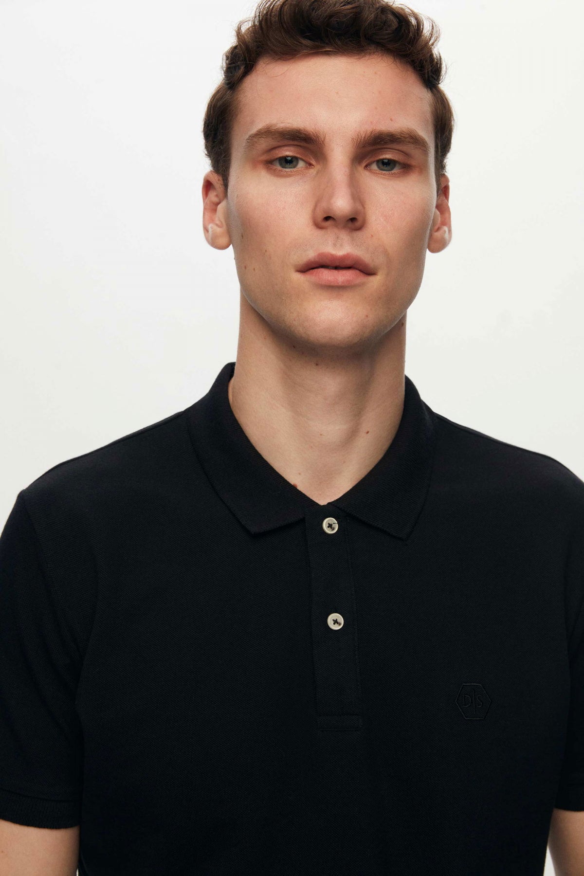 Ds Damat Regular Fit Textured 100% Cotton Wrinkle-Resistant Polo Collar Embroidered T-Shirt - Black
