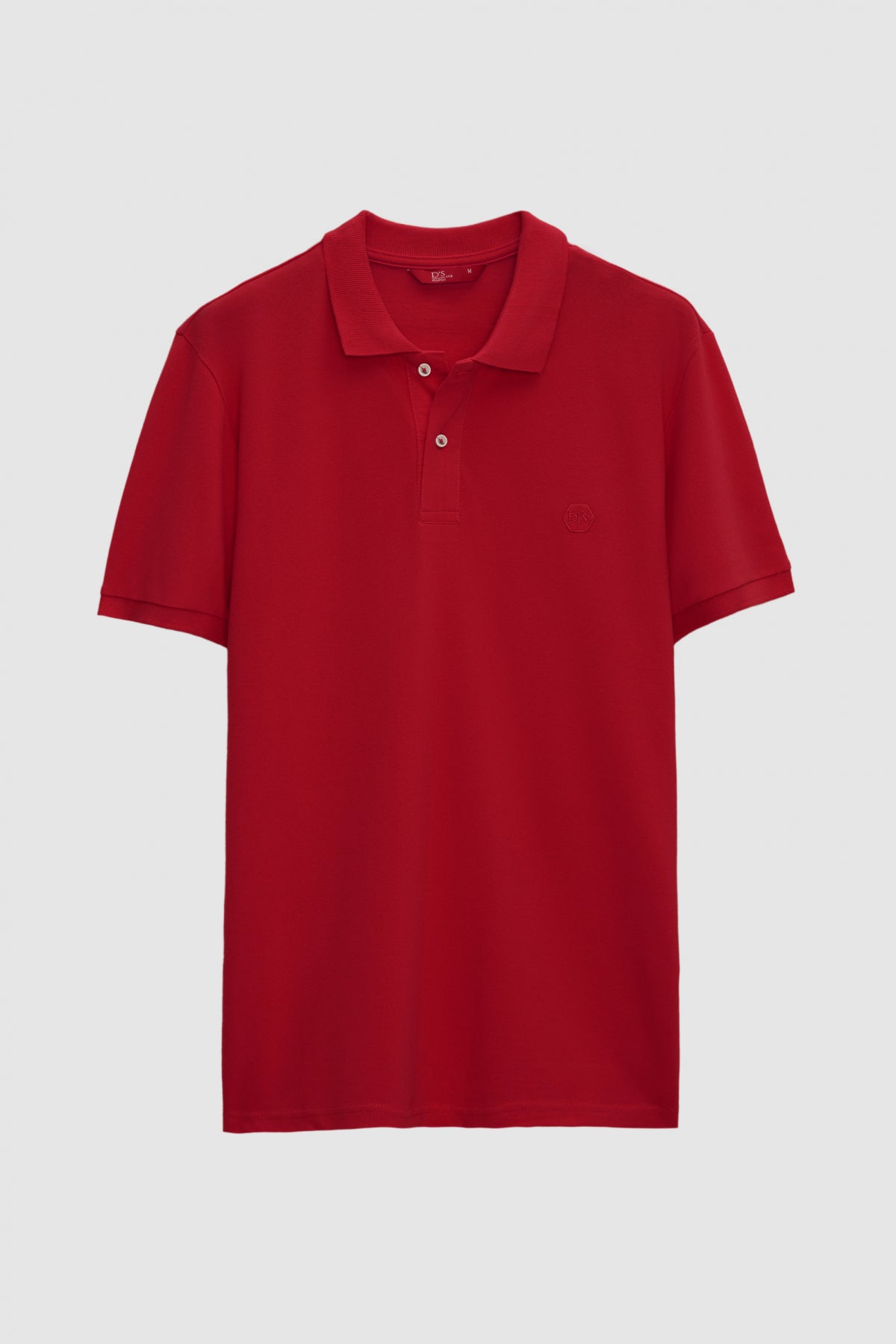 Ds Damat Regular Fit Textured 100% Cotton Wrinkle-Resistant Polo Collar Embroidered T-Shirt - Brick