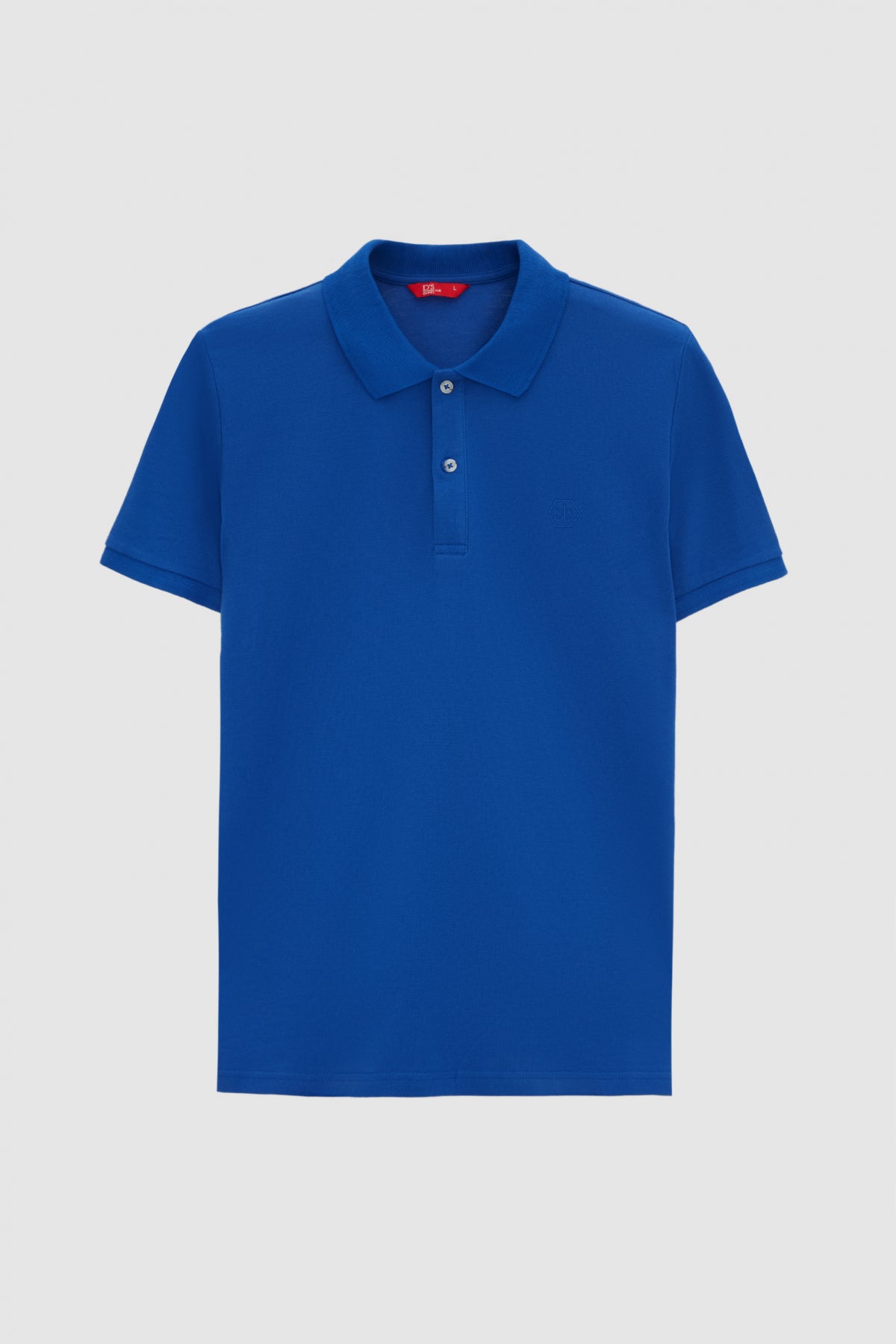 Ds Damat Regular Fit Textured 100% Cotton Wrinkle-Resistant Polo Collar Embroidered T-Shirt - Cobalt Blue
