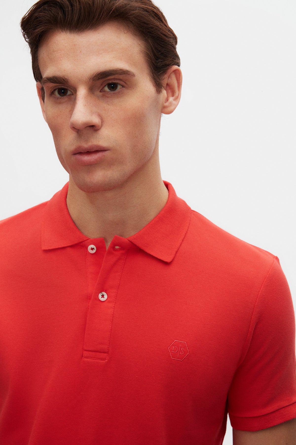 Ds Damat Regular Fit Textured 100% Cotton Wrinkle-Resistant Polo Collar Embroidered T-Shirt - Flamingo Pink