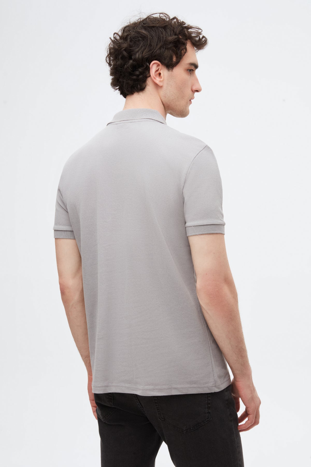 Ds Damat Regular Fit Textured 100% Cotton Wrinkle-Resistant Polo Collar Embroidered T-Shirt - Gray