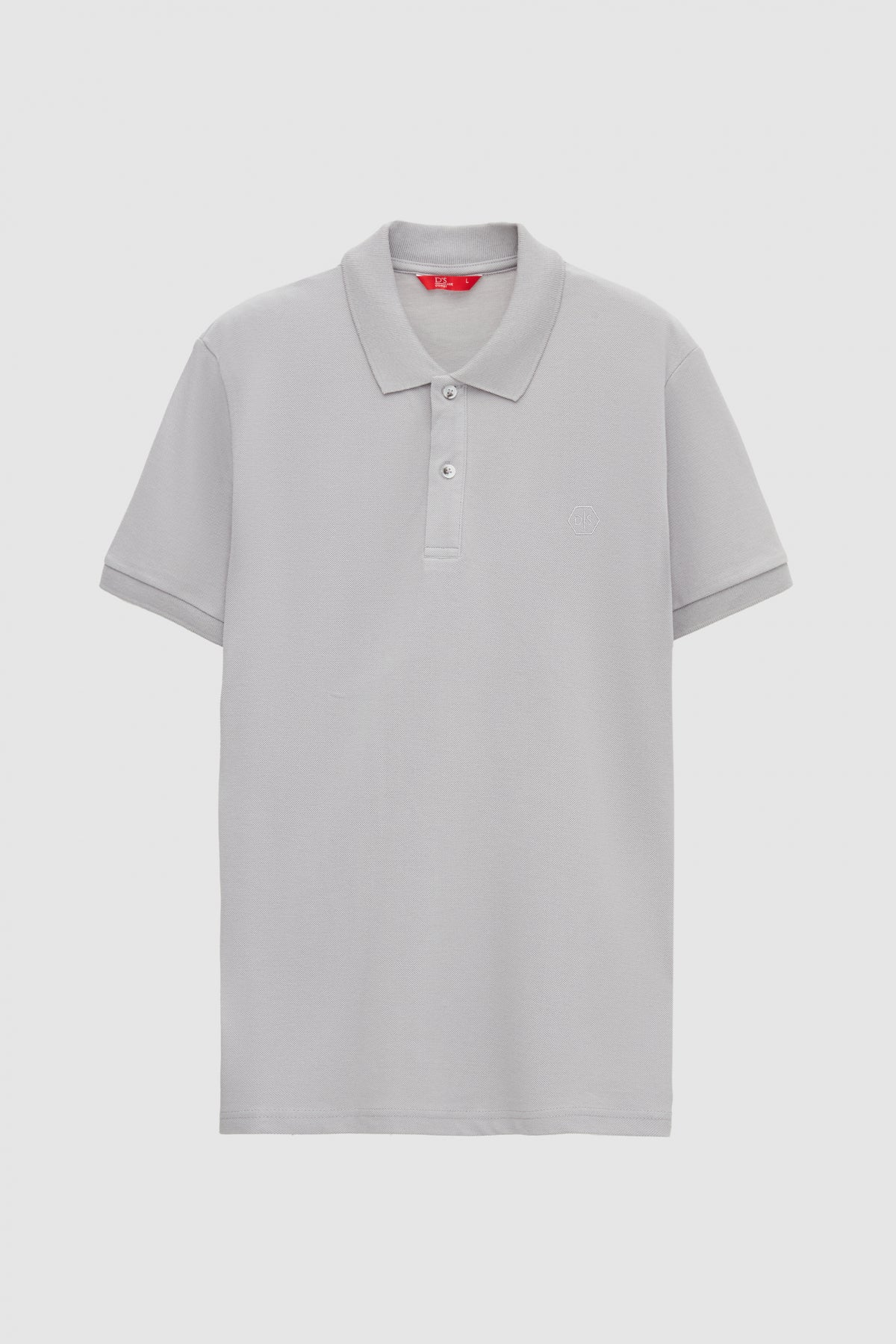 Ds Damat Regular Fit Textured 100% Cotton Wrinkle-Resistant Polo Collar Embroidered T-Shirt - Gray