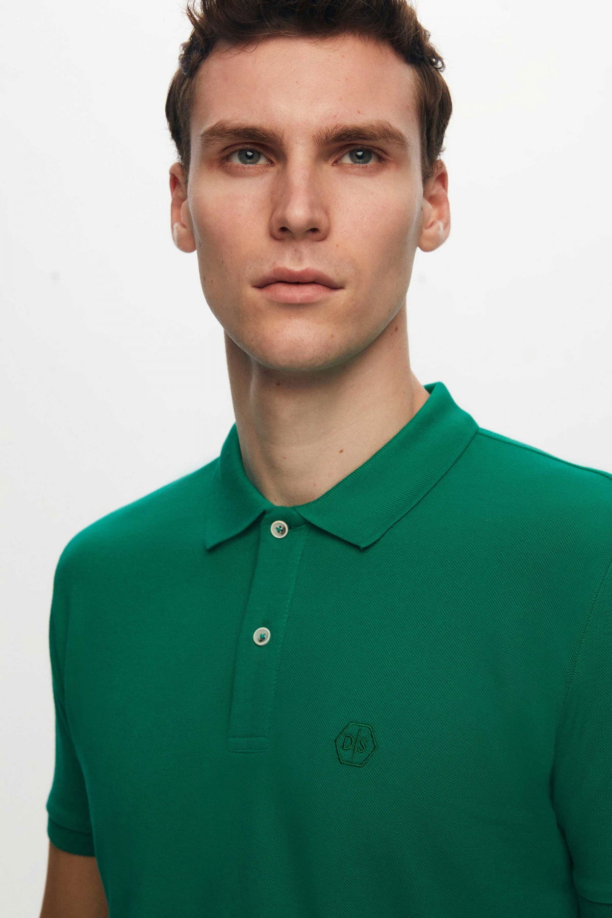Ds Damat Regular Fit Textured 100% Cotton Wrinkle-Resistant Polo Collar Embroidered T-Shirt - Green