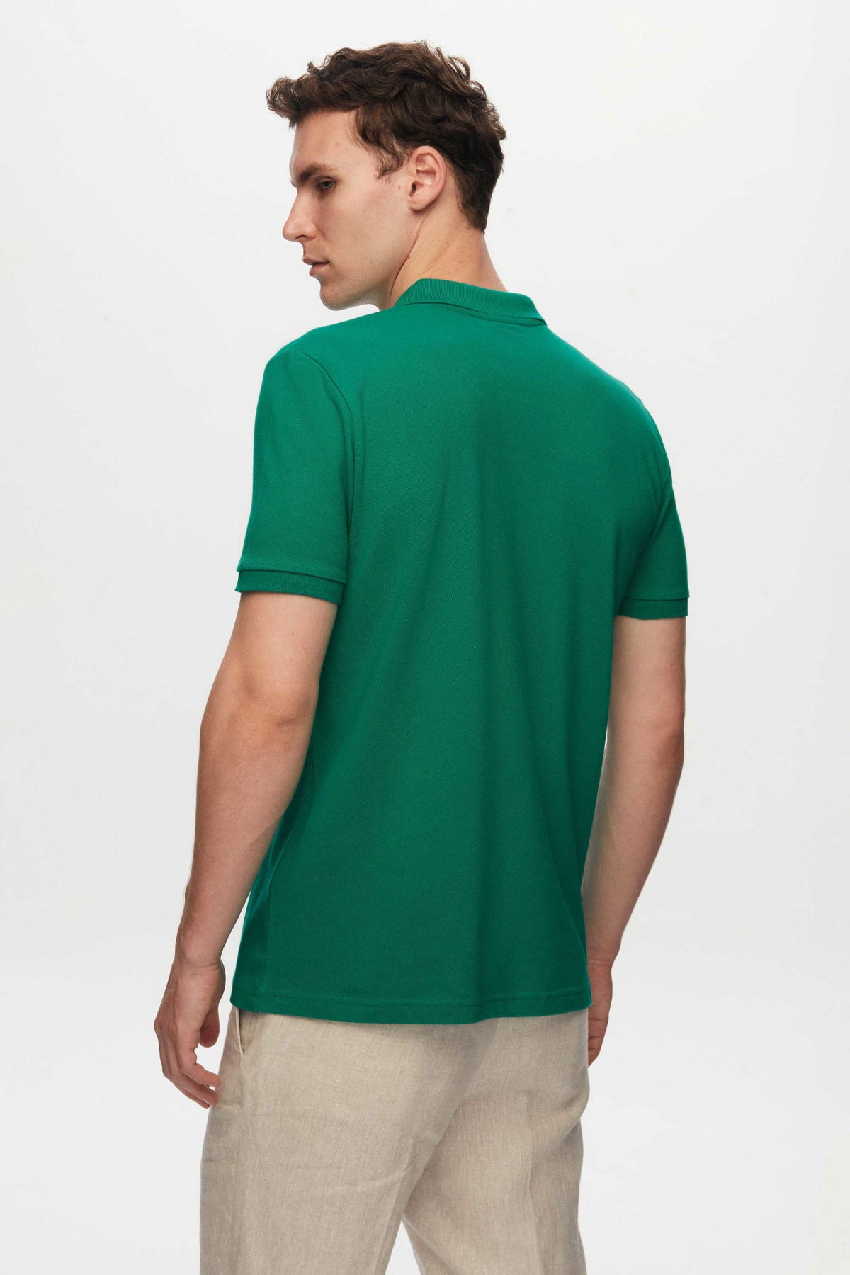 Ds Damat Regular Fit Textured 100% Cotton Wrinkle-Resistant Polo Collar Embroidered T-Shirt - Green