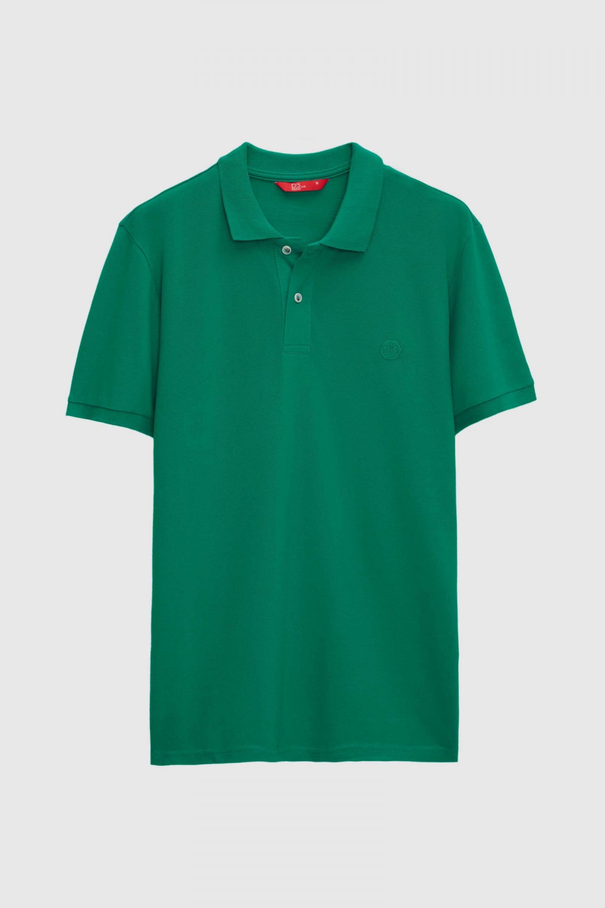 Ds Damat Regular Fit Textured 100% Cotton Wrinkle-Resistant Polo Collar Embroidered T-Shirt - Green