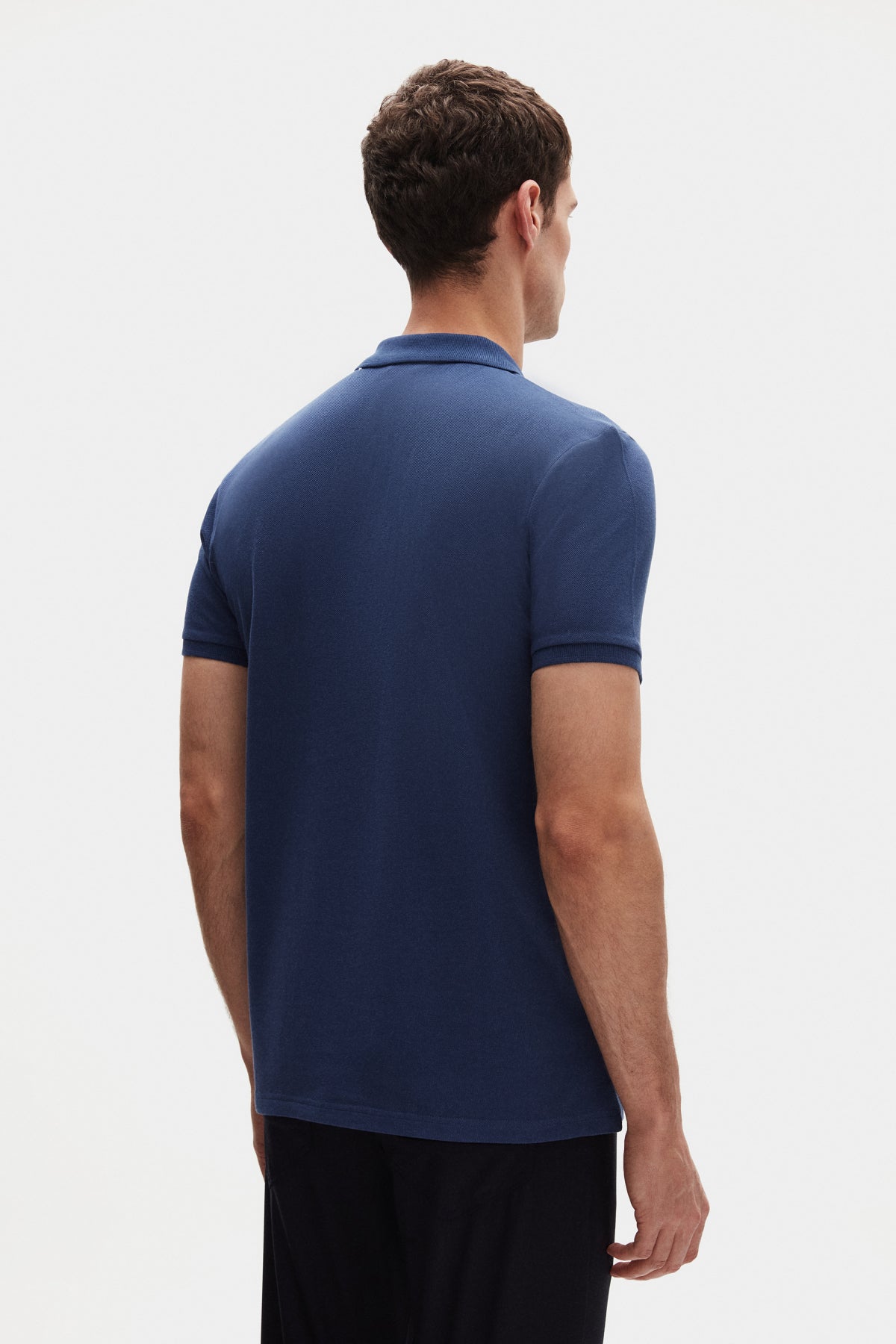 Ds Damat Regular Fit Textured 100% Cotton Wrinkle-Resistant Polo Collar Embroidered T-Shirt - Indigo