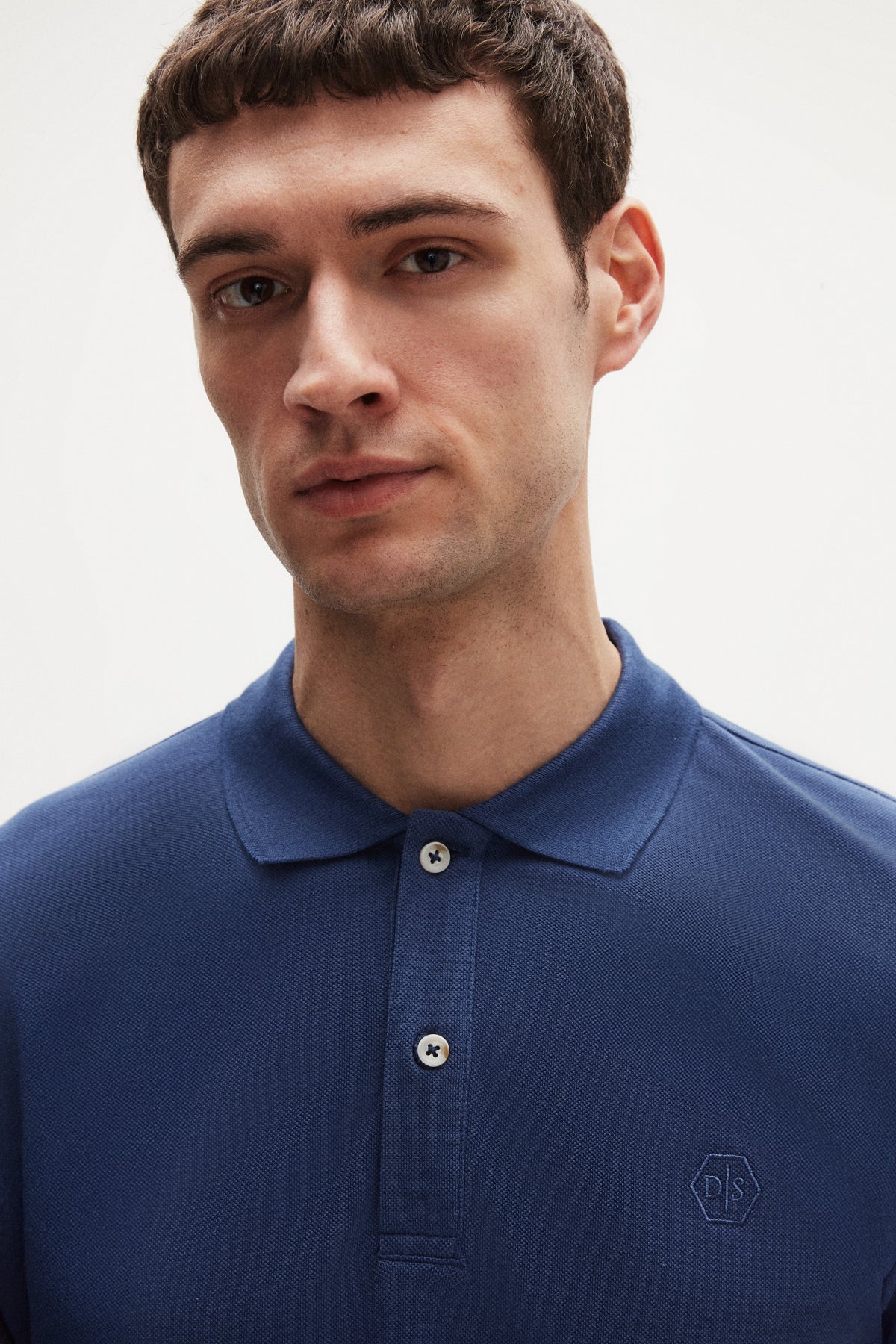 Ds Damat Regular Fit Textured 100% Cotton Wrinkle-Resistant Polo Collar Embroidered T-Shirt - Indigo