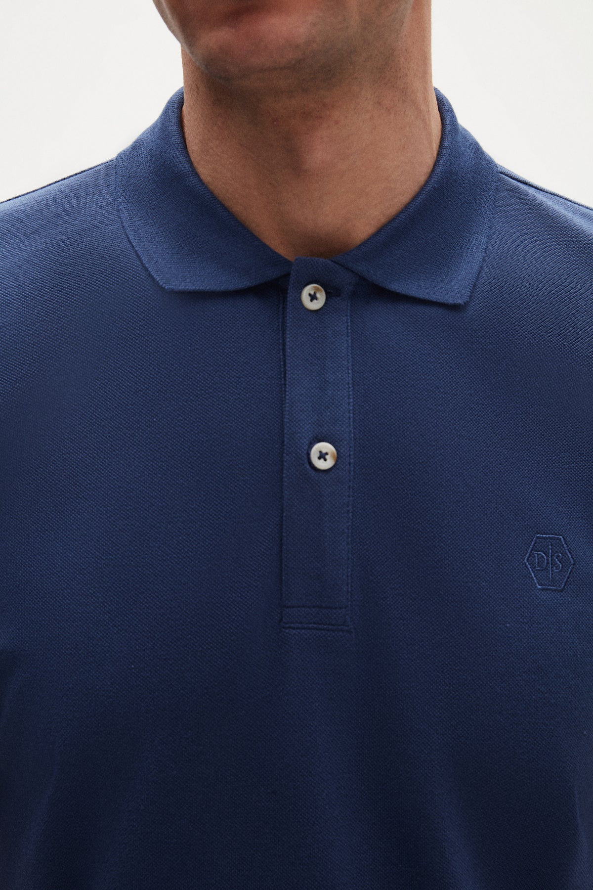 Ds Damat Regular Fit Textured 100% Cotton Wrinkle-Resistant Polo Collar Embroidered T-Shirt - Indigo