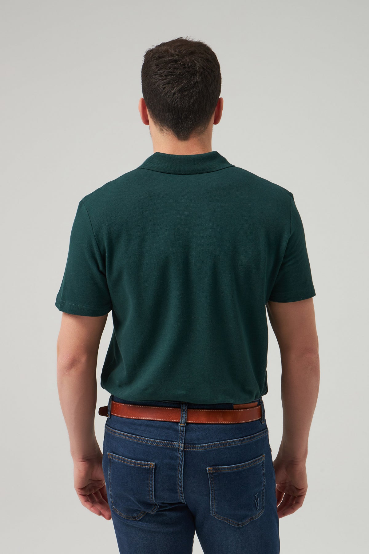 Ds Damat Regular Fit Textured 100% Cotton Wrinkle-Resistant Polo Collar Embroidered T-Shirt - Khaki