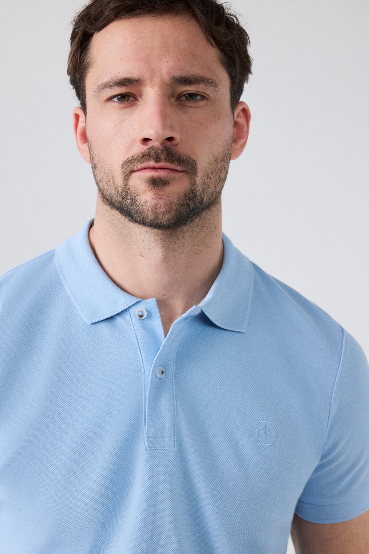 Ds Damat Regular Fit Textured 100% Cotton Wrinkle-Resistant Polo Collar Embroidered T-Shirt - Light Blue