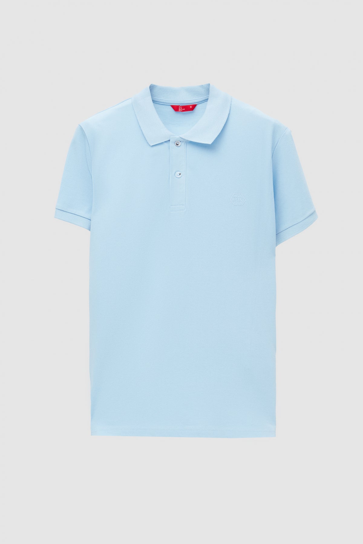 Ds Damat Regular Fit Textured 100% Cotton Wrinkle-Resistant Polo Collar Embroidered T-Shirt - Light Blue