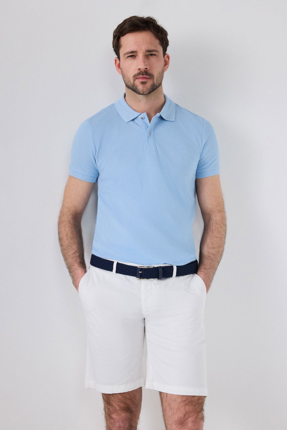 Ds Damat Regular Fit Textured 100% Cotton Wrinkle-Resistant Polo Collar Embroidered T-Shirt - Light Blue