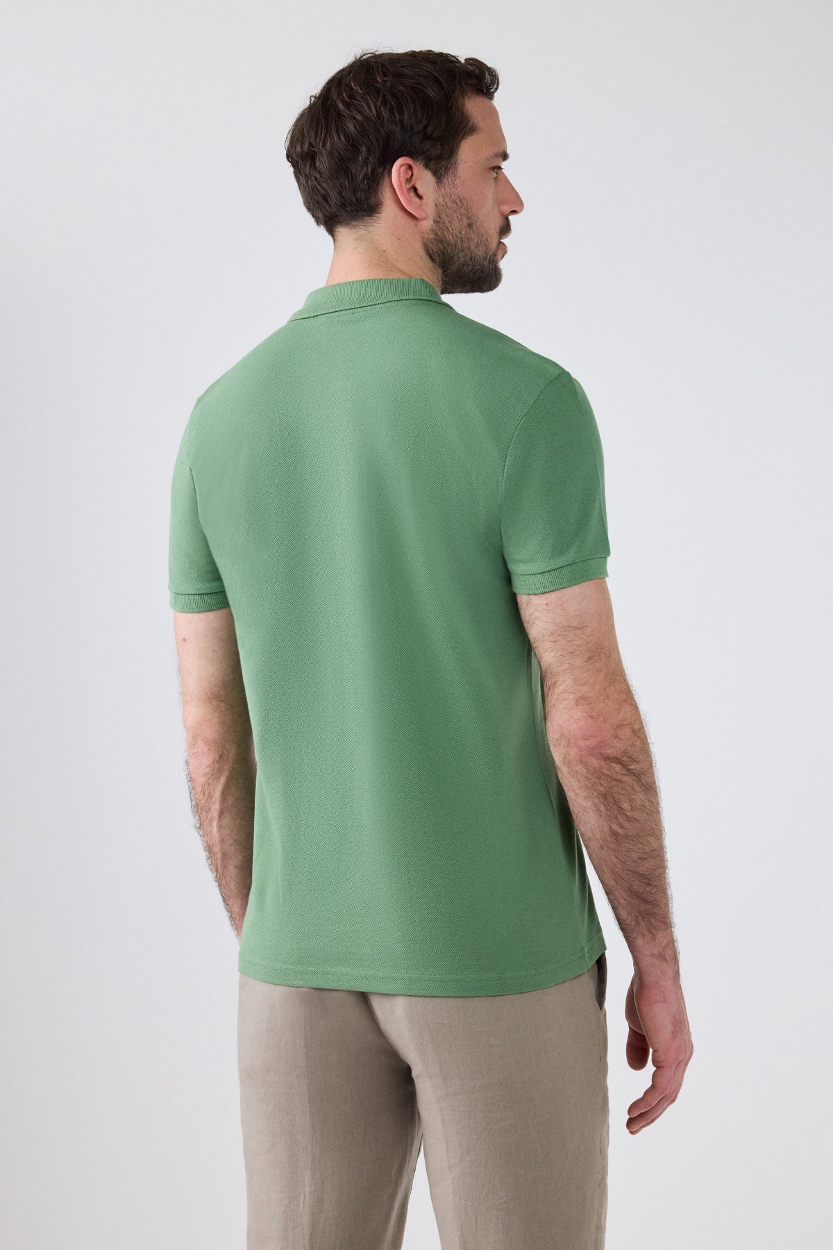 Ds Damat Regular Fit Textured 100% Cotton Wrinkle-Resistant Polo Collar Embroidered T-Shirt - Light Green