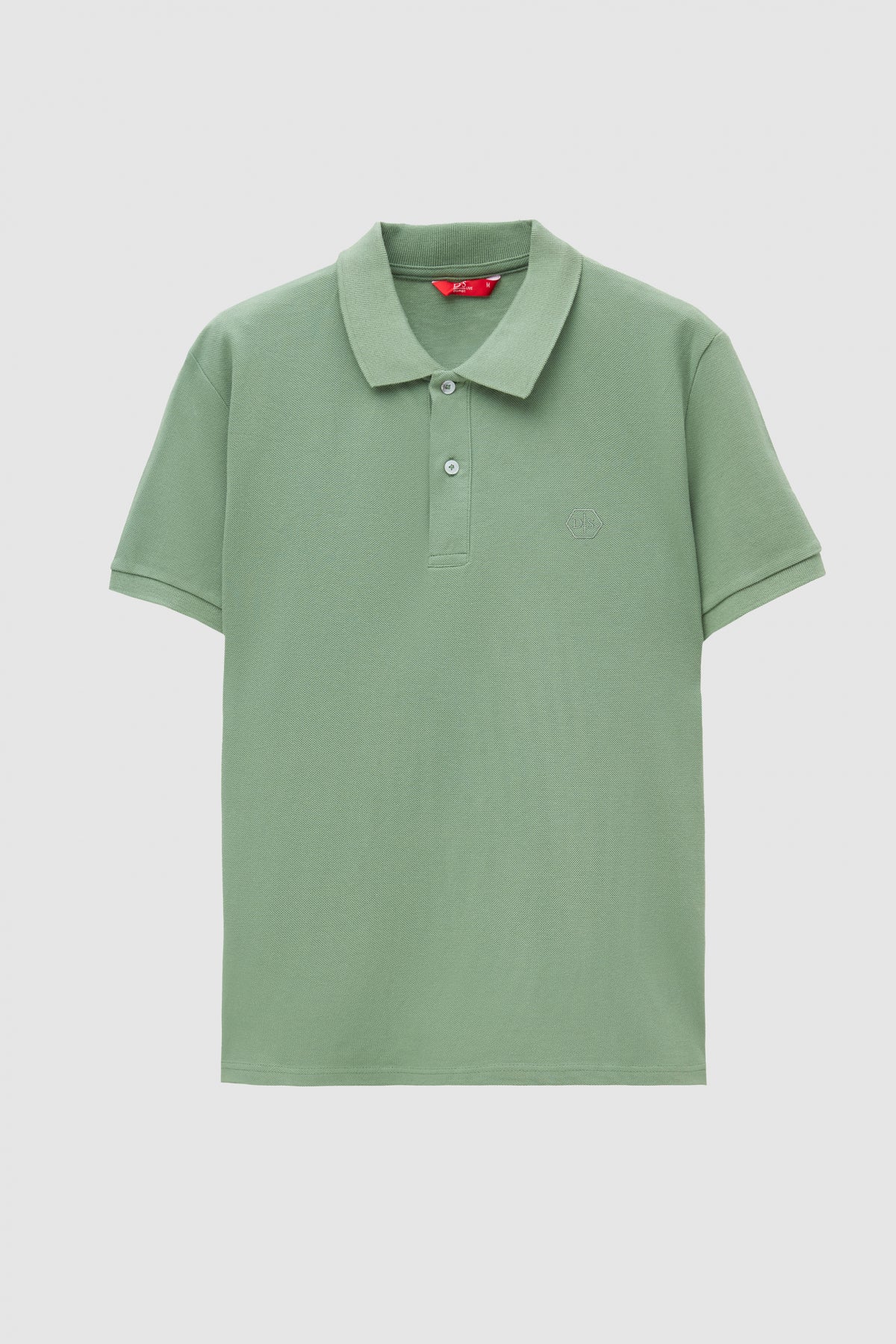 Ds Damat Regular Fit Textured 100% Cotton Wrinkle-Resistant Polo Collar Embroidered T-Shirt - Light Green