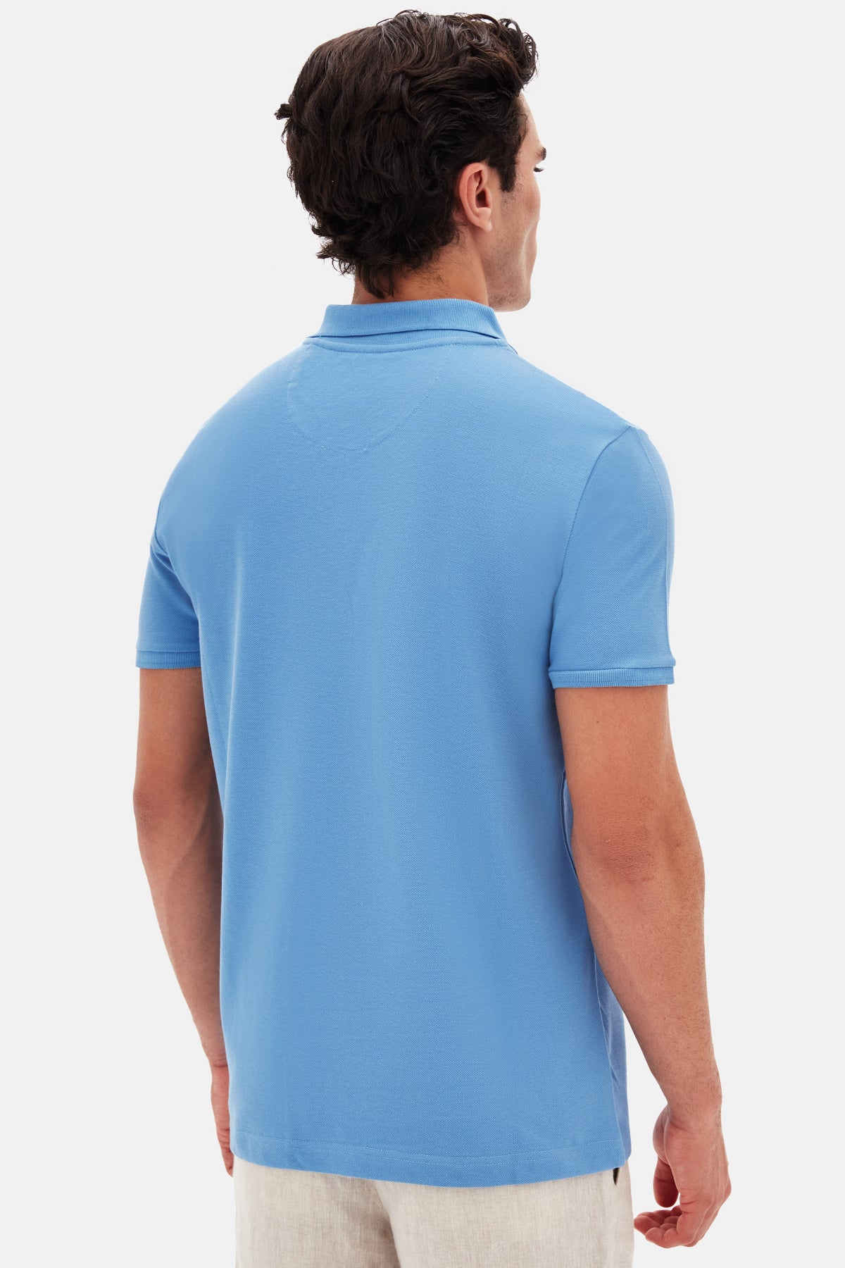 Ds Damat Regular Fit Textured 100% Cotton Wrinkle-Resistant Polo Collar Embroidered T-Shirt - Light Indigo