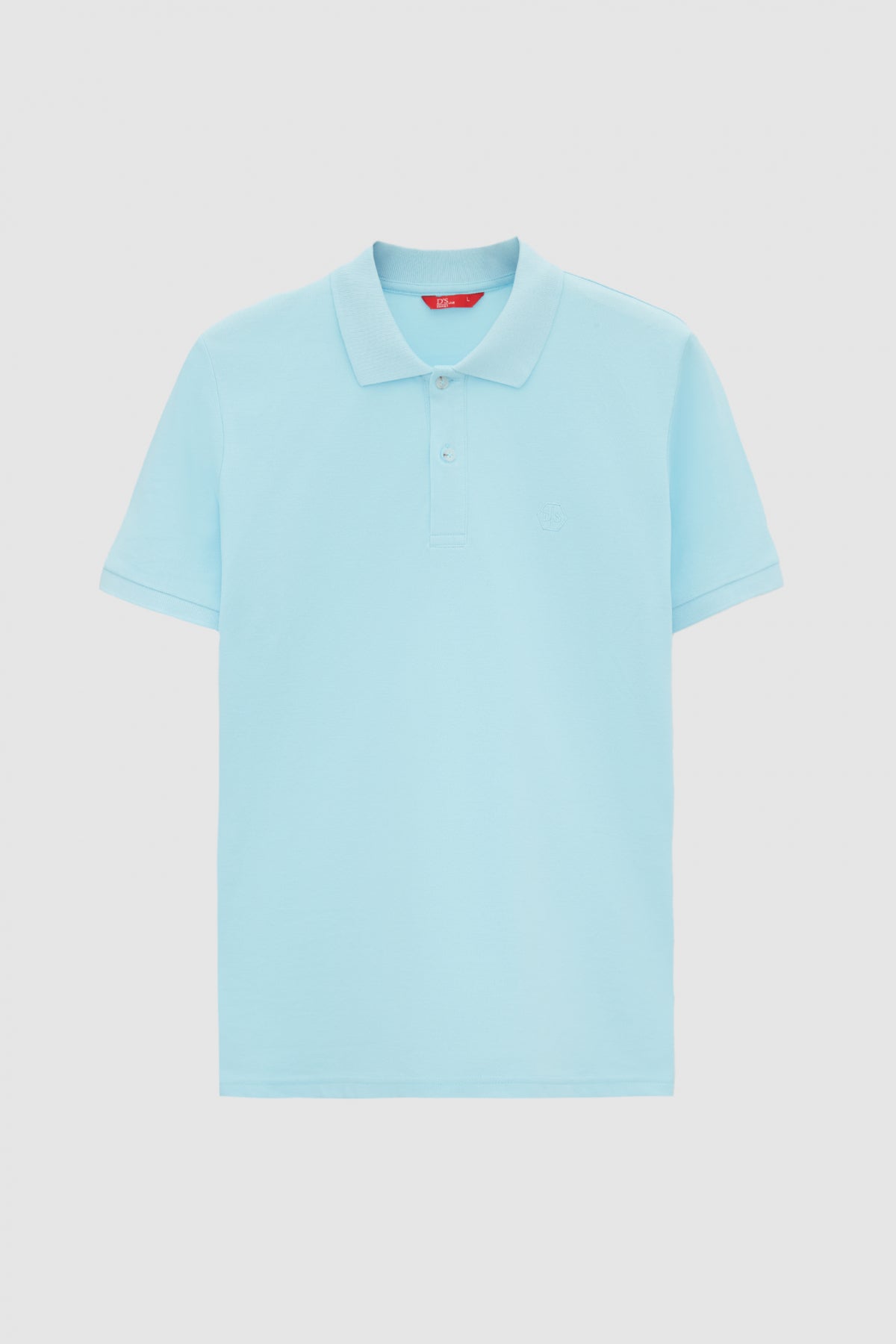 Ds Damat Regular Fit Textured 100% Cotton Wrinkle-Resistant Polo Collar Embroidered T-Shirt - Light Turquoise