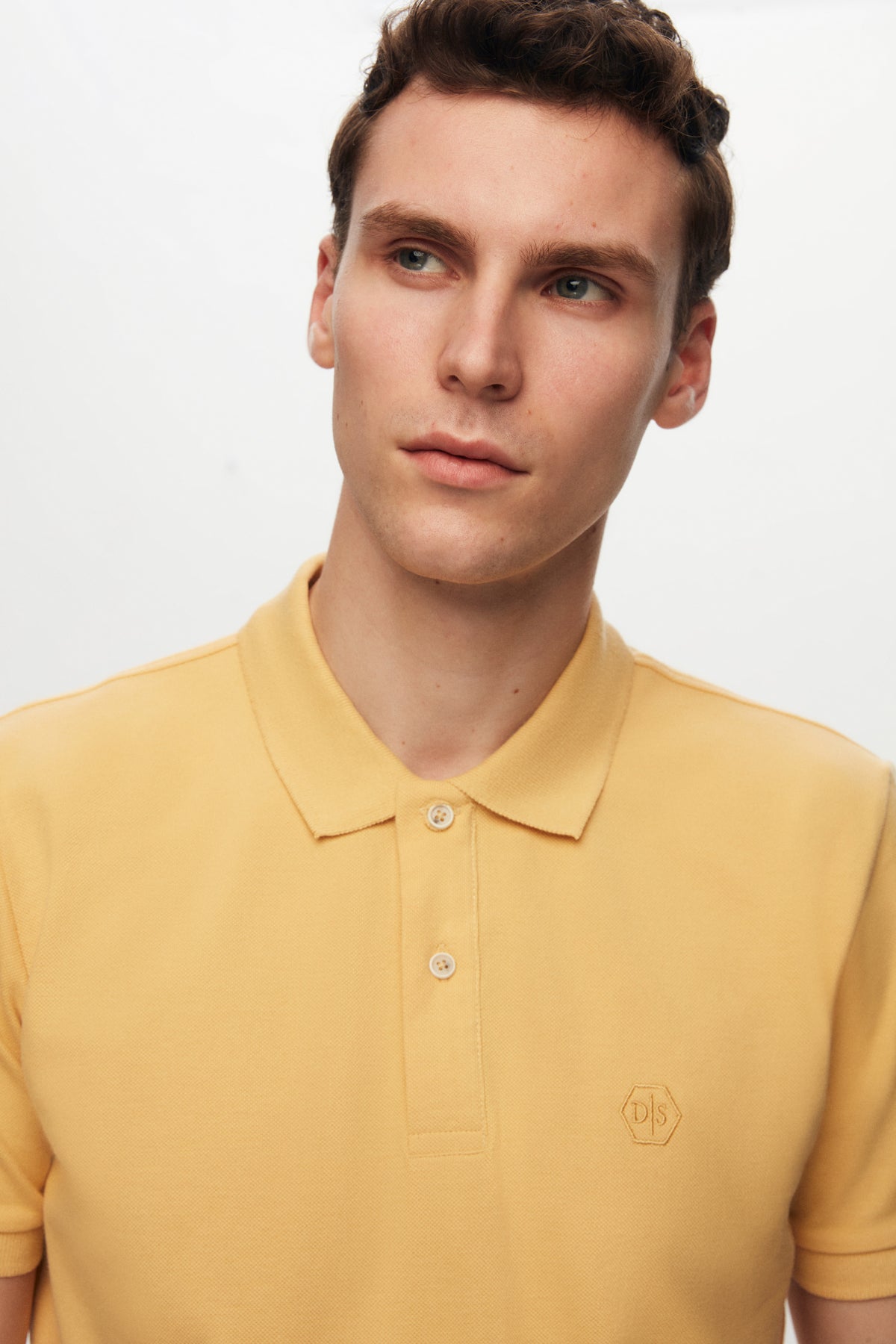 Ds Damat Regular Fit Textured 100% Cotton Wrinkle-Resistant Polo Collar Embroidered T-Shirt - Light Yellow