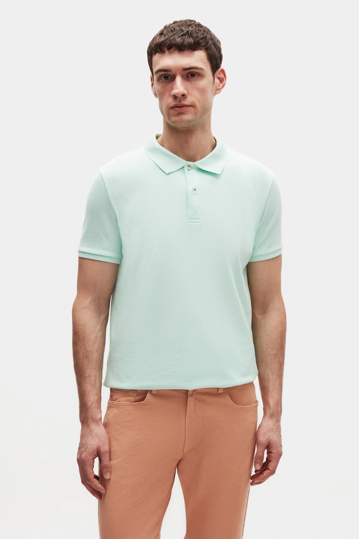 Ds Damat Regular Fit Textured 100% Cotton Wrinkle-Resistant Polo Collar Embroidered T-Shirt - Mint