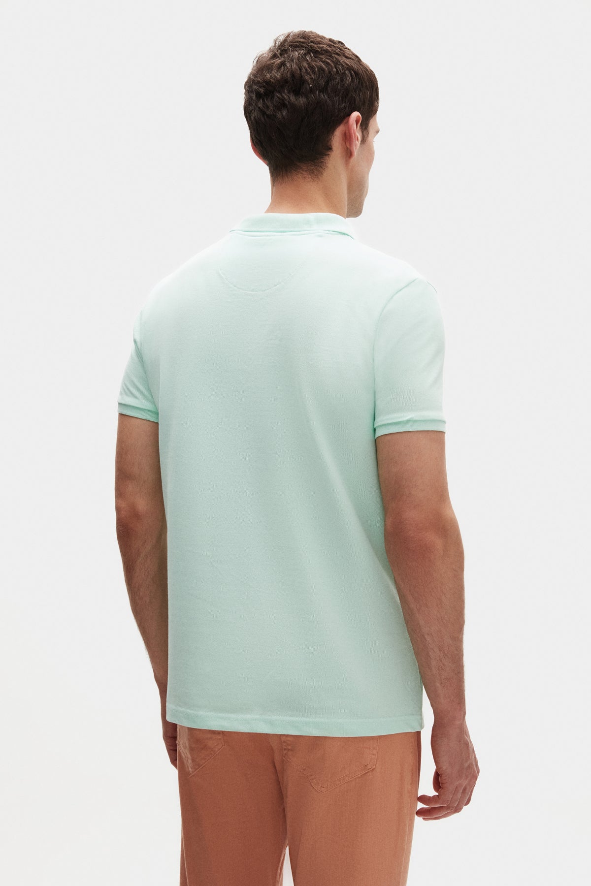 Ds Damat Regular Fit Textured 100% Cotton Wrinkle-Resistant Polo Collar Embroidered T-Shirt - Mint