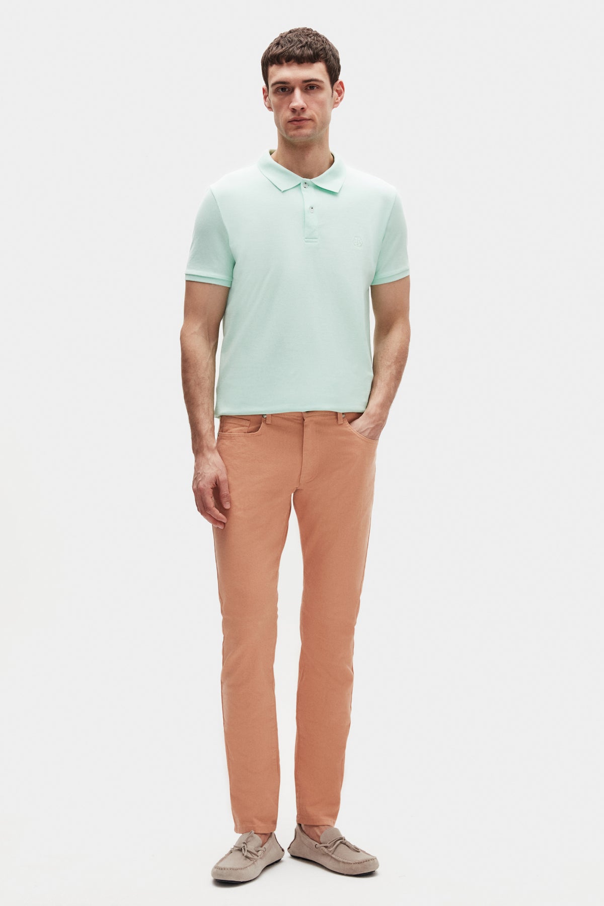 Ds Damat Regular Fit Textured 100% Cotton Wrinkle-Resistant Polo Collar Embroidered T-Shirt - Mint