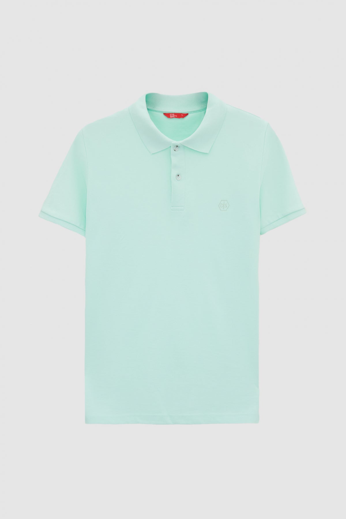 Ds Damat Regular Fit Textured 100% Cotton Wrinkle-Resistant Polo Collar Embroidered T-Shirt - Mint