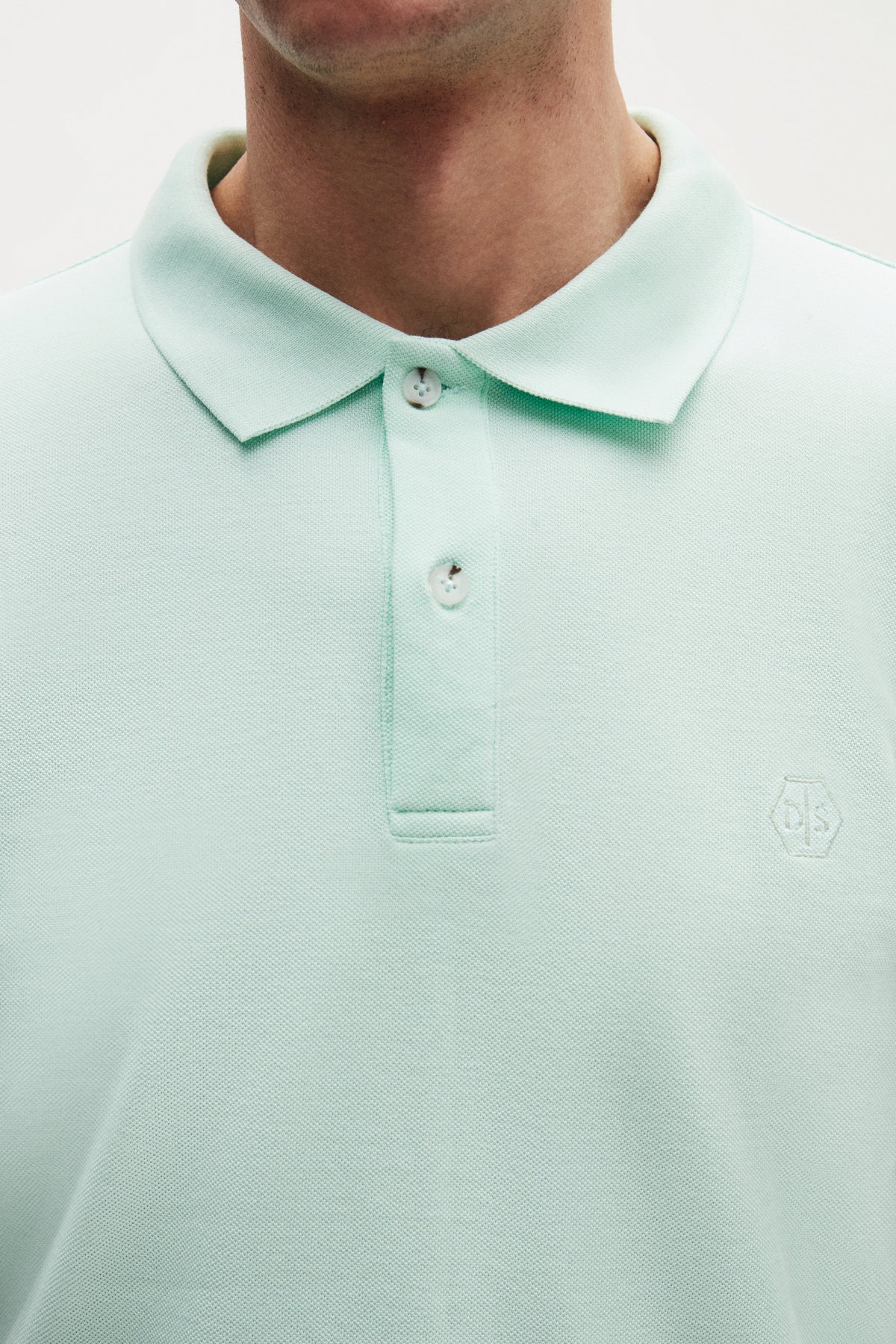 Ds Damat Regular Fit Textured 100% Cotton Wrinkle-Resistant Polo Collar Embroidered T-Shirt - Mint