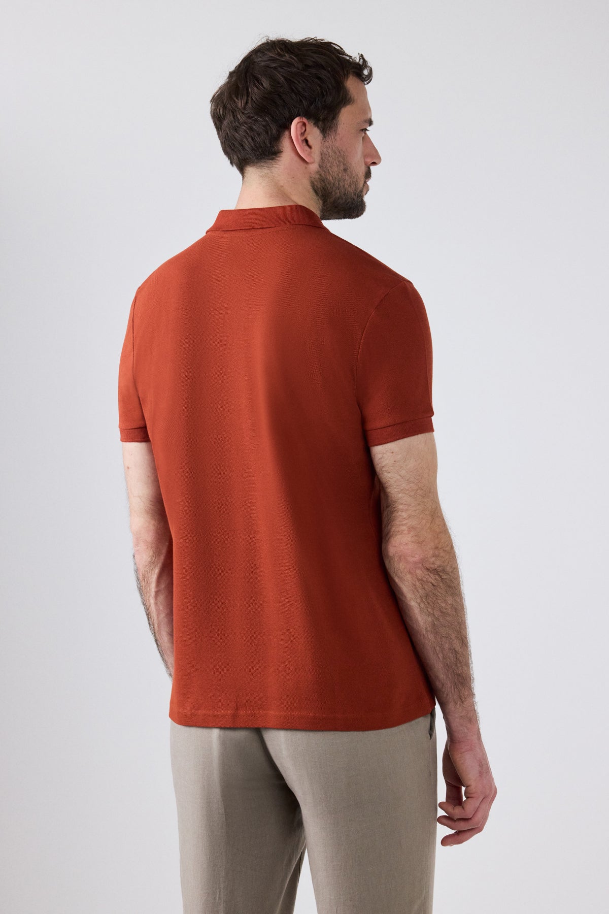 Ds Damat Regular Fit Textured 100% Cotton Wrinkle-Resistant Polo Collar Embroidered T-Shirt - Off White