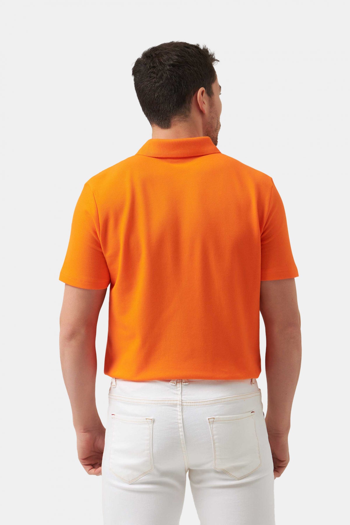 Ds Damat Regular Fit Textured 100% Cotton Wrinkle-Resistant Polo Collar Embroidered T-Shirt - Orange
