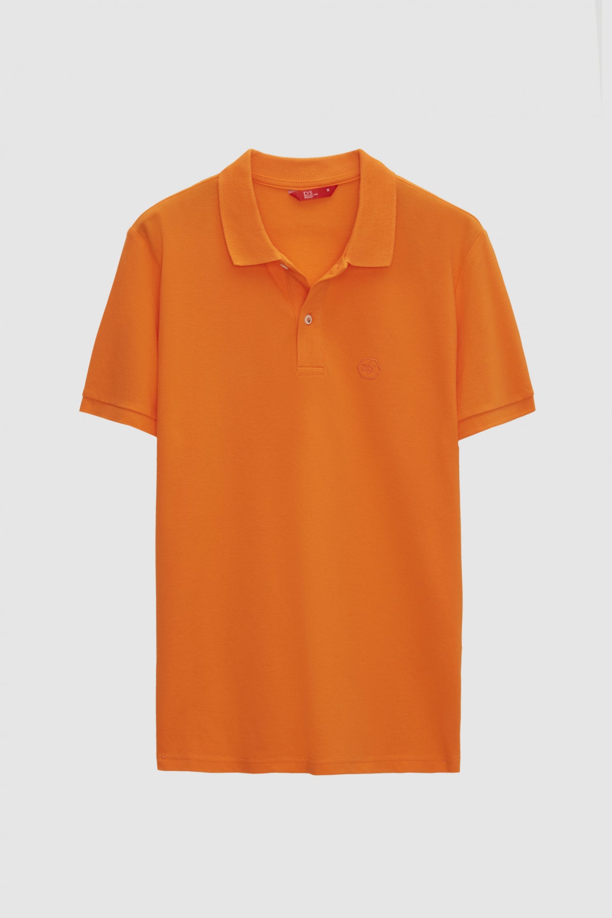 Ds Damat Regular Fit Textured 100% Cotton Wrinkle-Resistant Polo Collar Embroidered T-Shirt - Orange