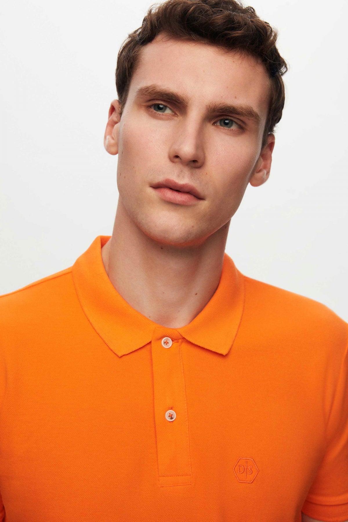 Ds Damat Regular Fit Textured 100% Cotton Wrinkle-Resistant Polo Collar Embroidered T-Shirt - Orange