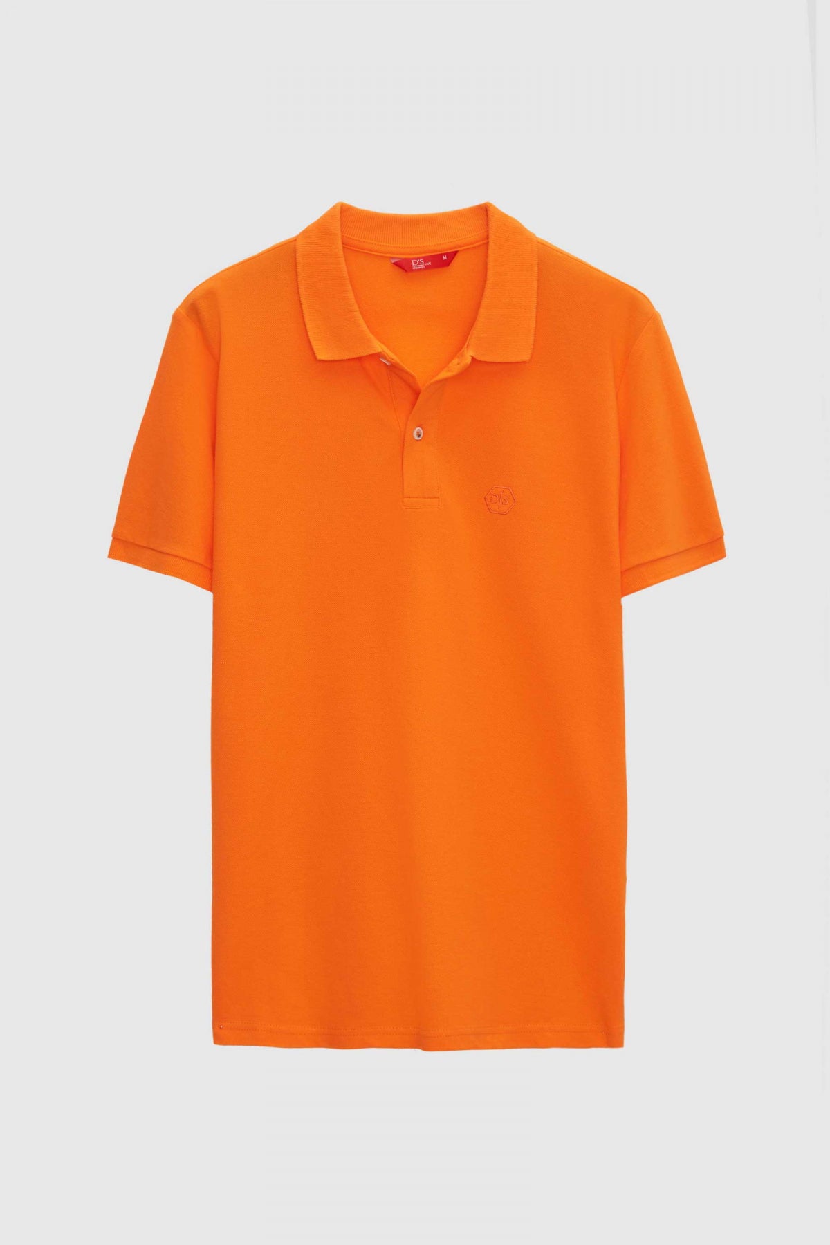 Ds Damat Regular Fit Textured 100% Cotton Wrinkle-Resistant Polo Collar Embroidered T-Shirt - Orange