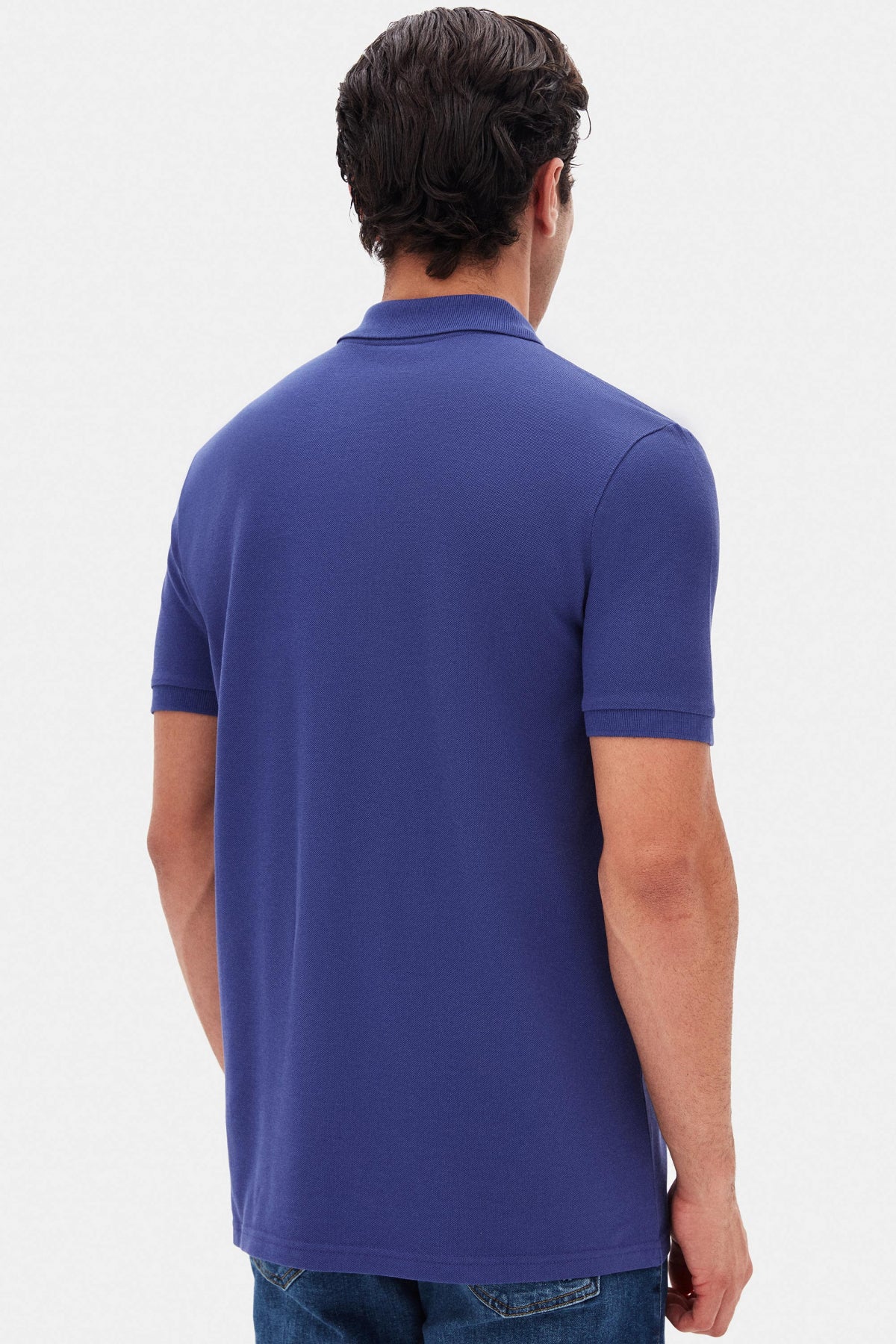 Ds Damat Regular Fit Textured 100% Cotton Wrinkle-Resistant Polo Collar Embroidered T-Shirt - Purple