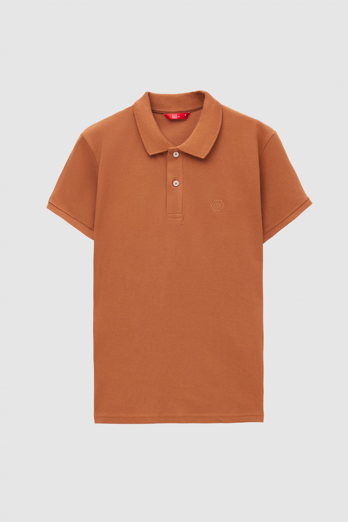 Ds Damat Regular Fit Textured 100% Cotton Wrinkle-Resistant Polo Collar Embroidered T-Shirt - Tobacco