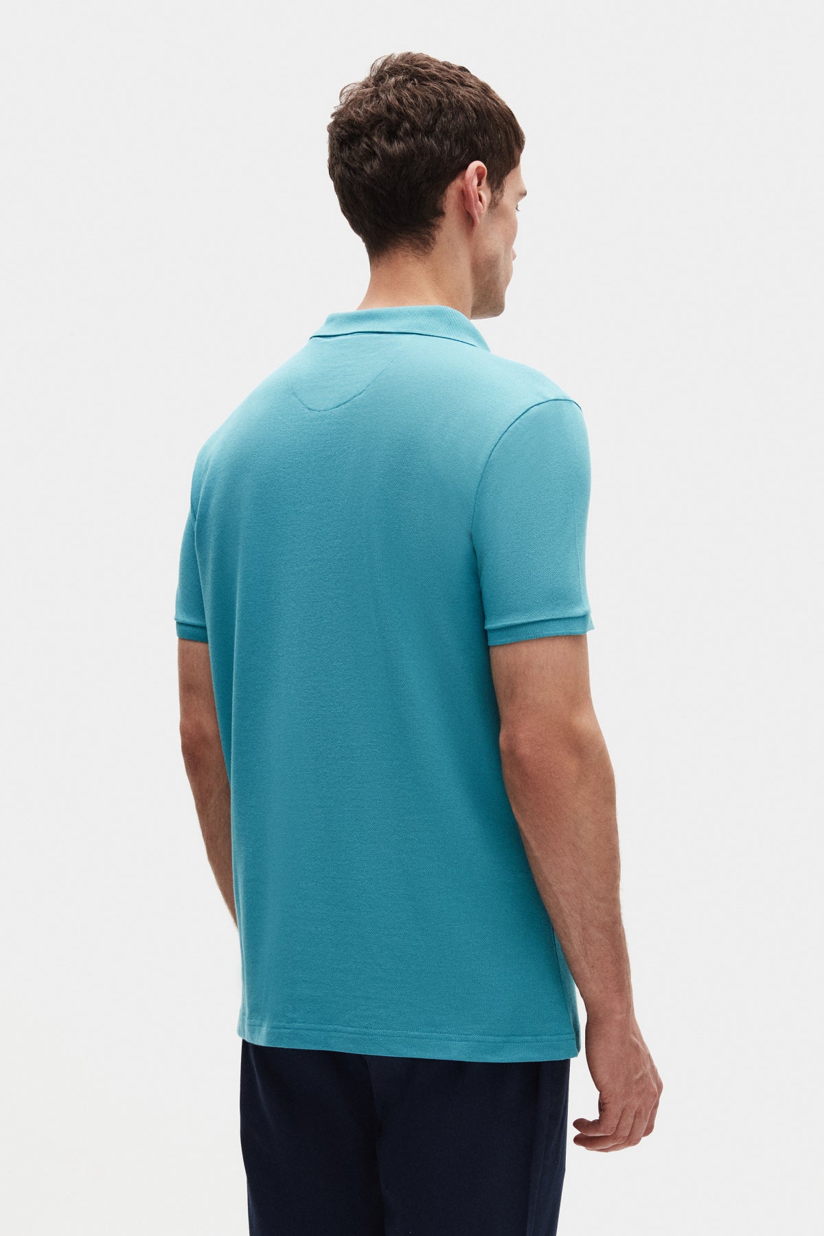 Ds Damat Regular Fit Textured 100% Cotton Wrinkle-Resistant Polo Collar Embroidered T-Shirt - Turquoise
