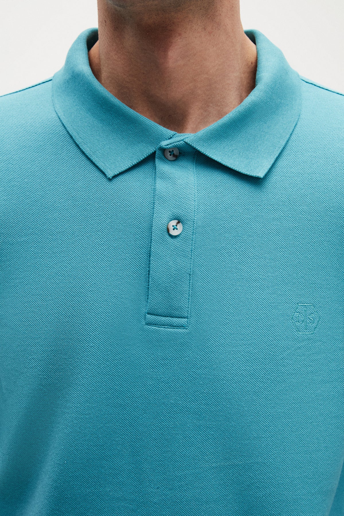Ds Damat Regular Fit Textured 100% Cotton Wrinkle-Resistant Polo Collar Embroidered T-Shirt - Turquoise
