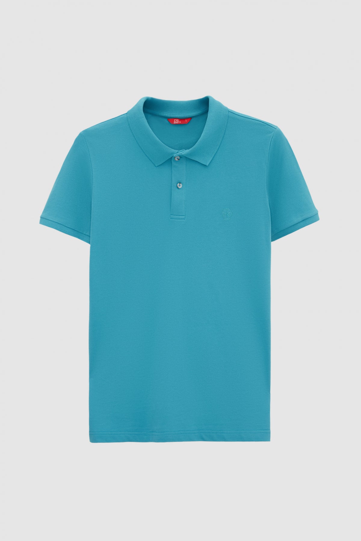 Ds Damat Regular Fit Textured 100% Cotton Wrinkle-Resistant Polo Collar Embroidered T-Shirt - Turquoise