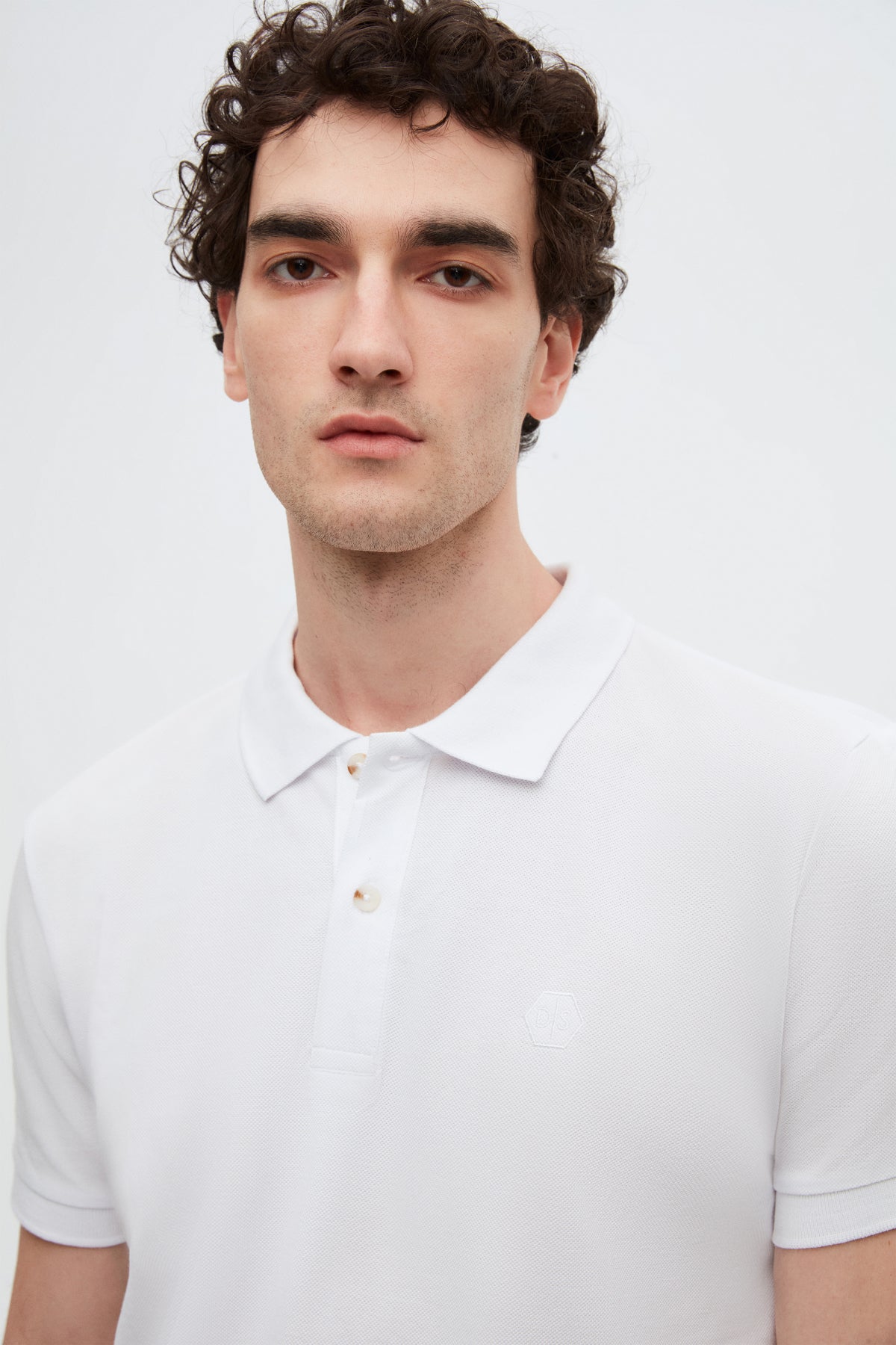 Ds Damat Regular Fit Textured 100% Cotton Wrinkle-Resistant Polo Collar Embroidered T-Shirt - White