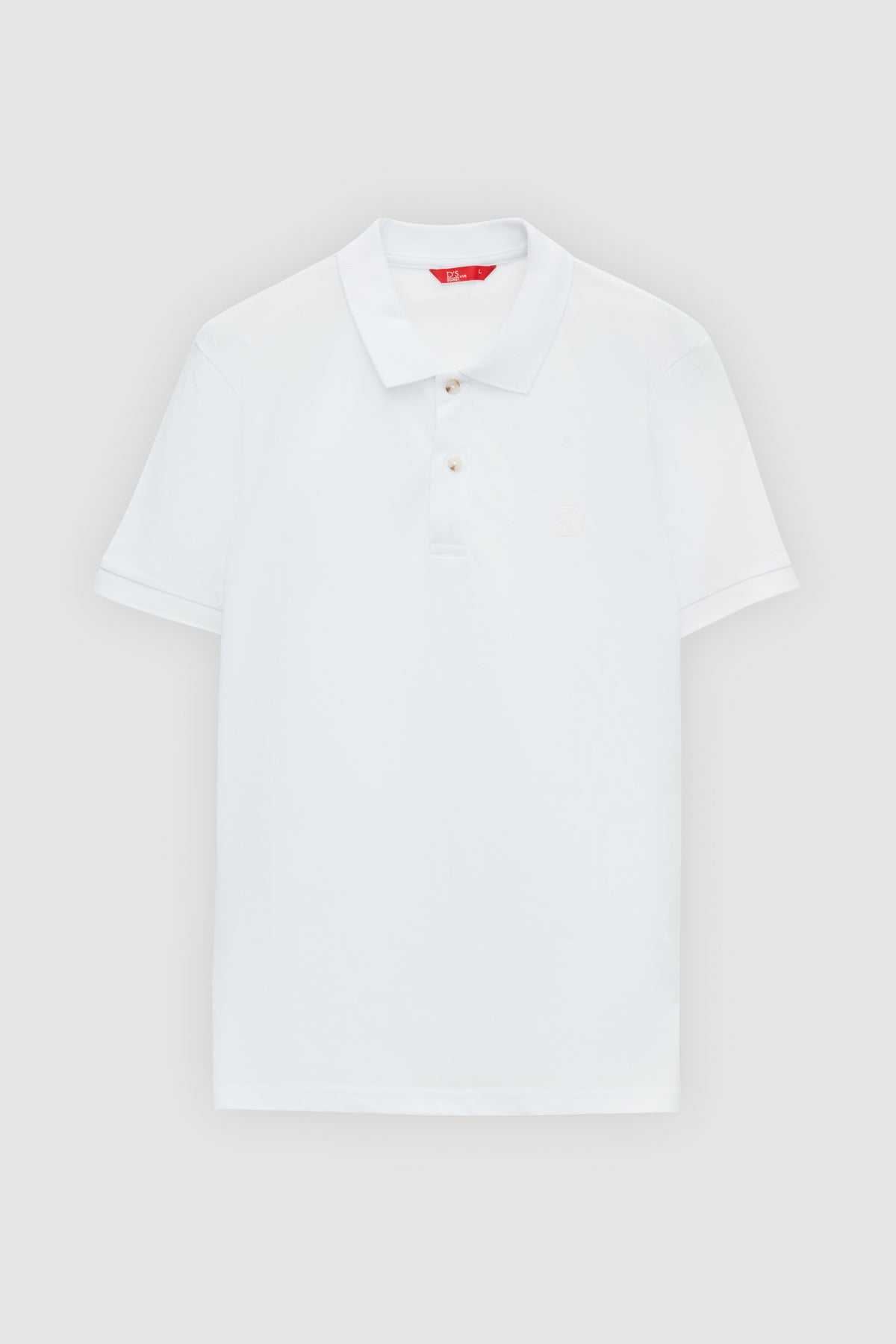 Ds Damat Regular Fit Textured 100% Cotton Wrinkle-Resistant Polo Collar Embroidered T-Shirt - White