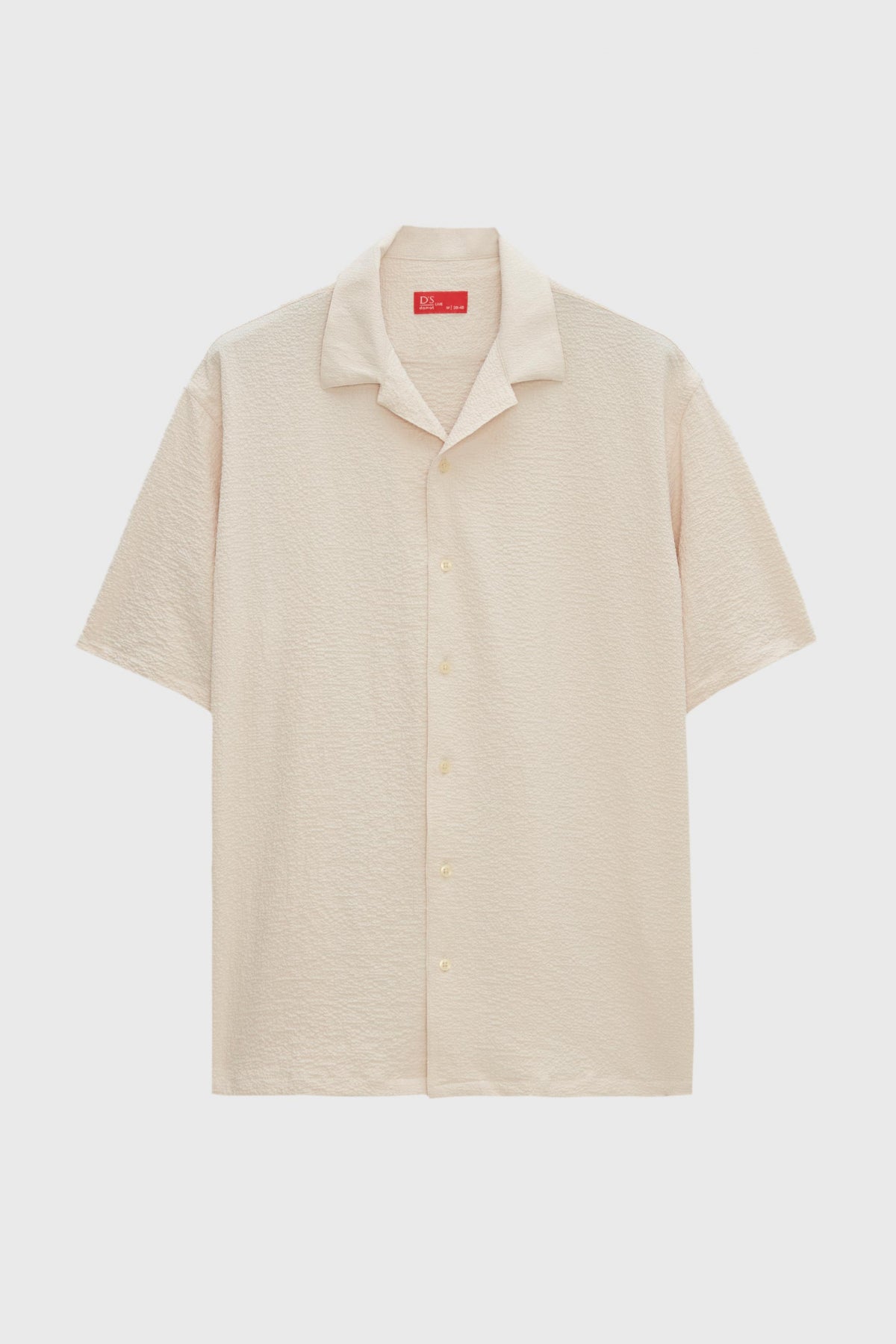 Ds Damat Relaxed Crinkled Short Sleeve Wrinkle-Free Shirt - Beige