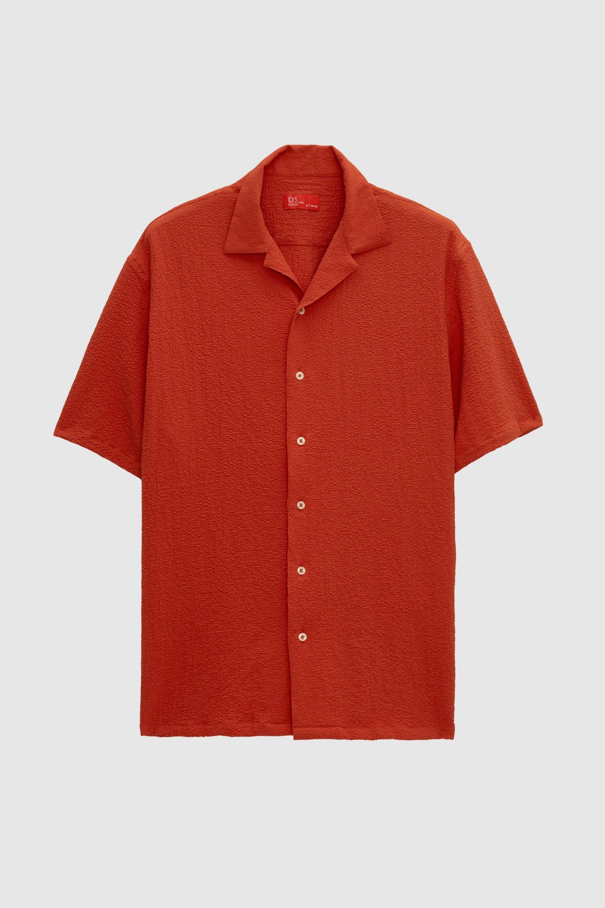 Ds Damat Relaxed Crinkled Short Sleeve Wrinkle-Free Shirt - Brick
