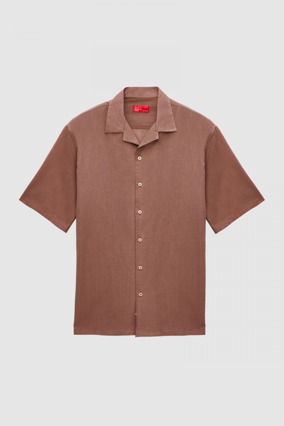 Ds Damat Relaxed Plain Cotton Linen-Look Explorer Collar Summer Shirt - Brown