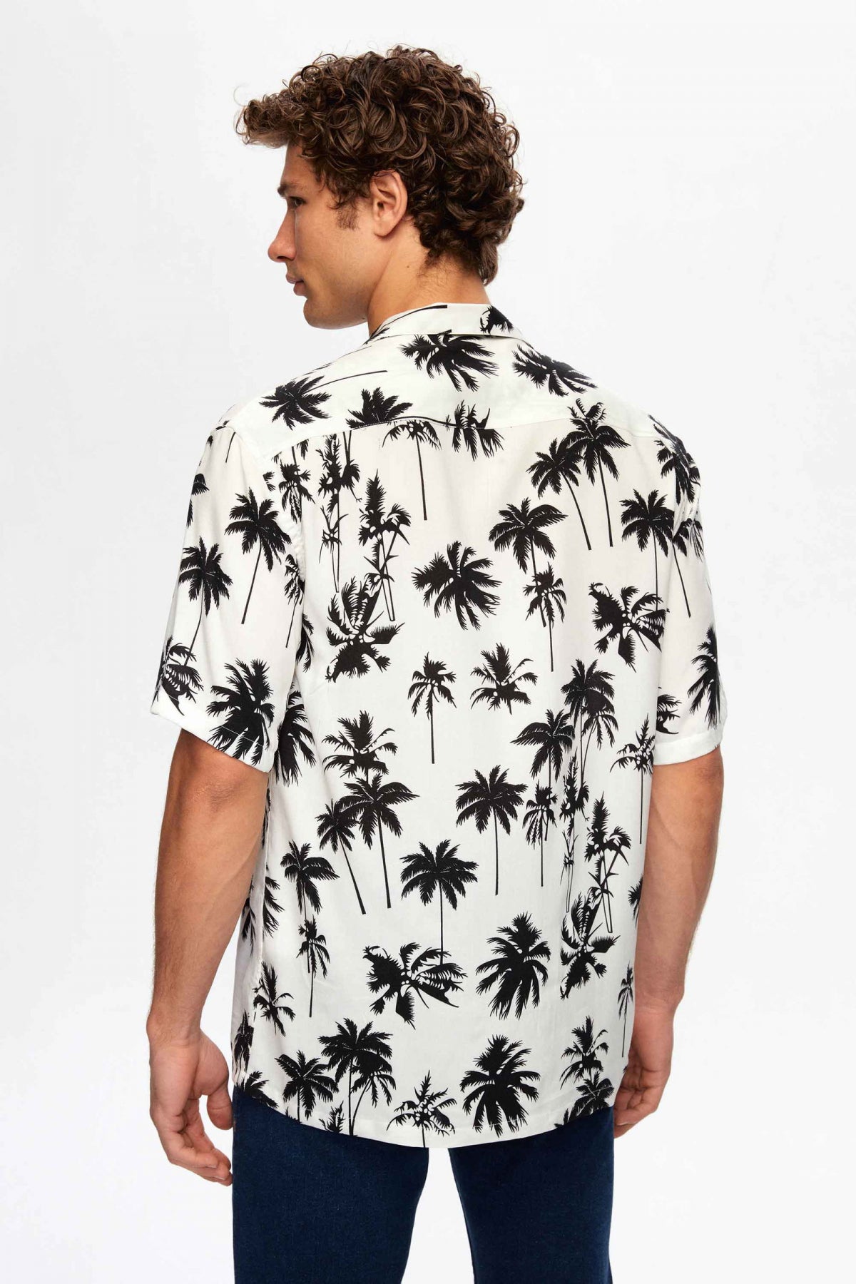 Ds Damat Relaxed Printed Palm Pattern Short Sleeve Summer Viscose Shirt - Red