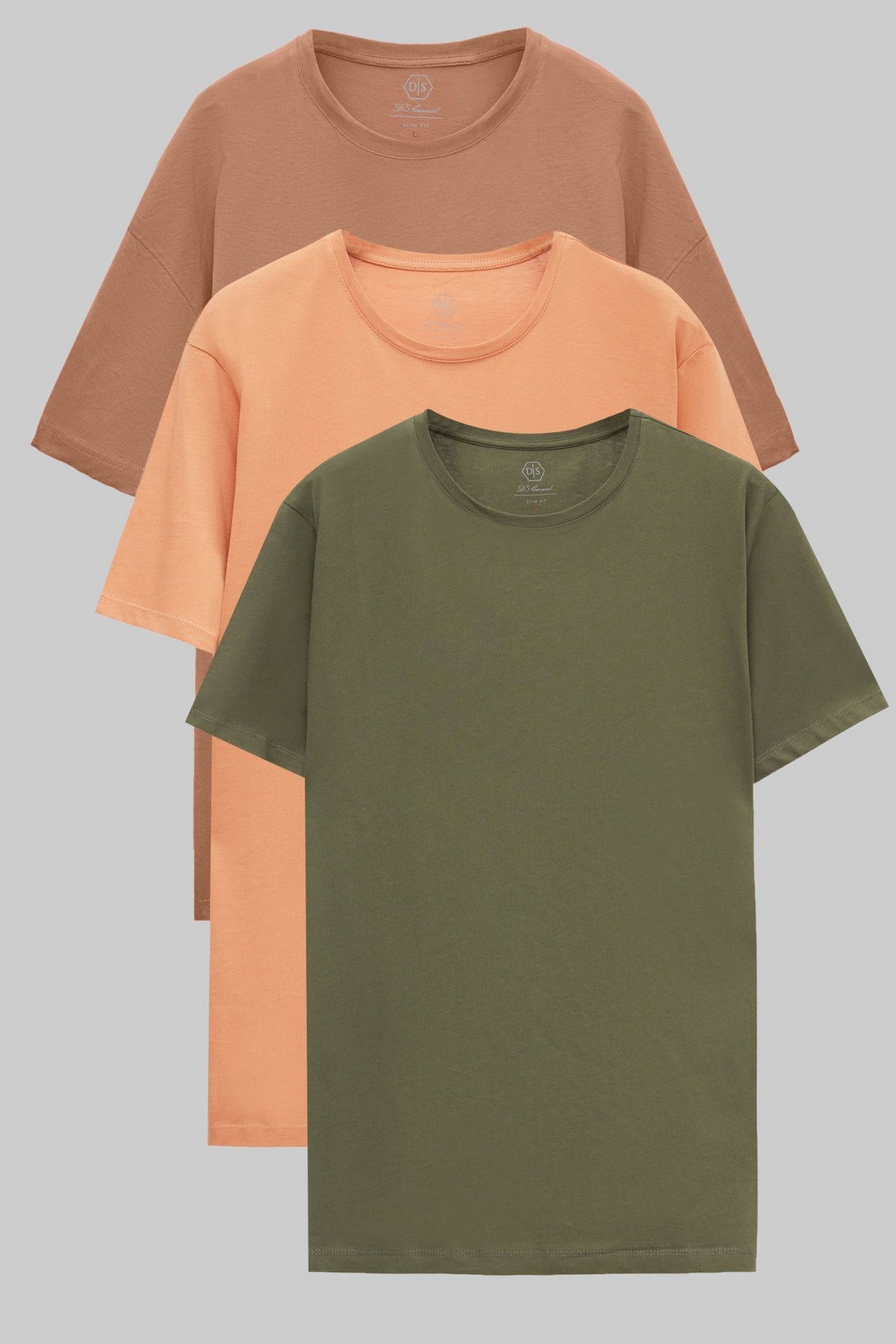 Ds Damat Slim Fit 3-Pack T-Shirts - Taupe/Cinnamon/Khaki