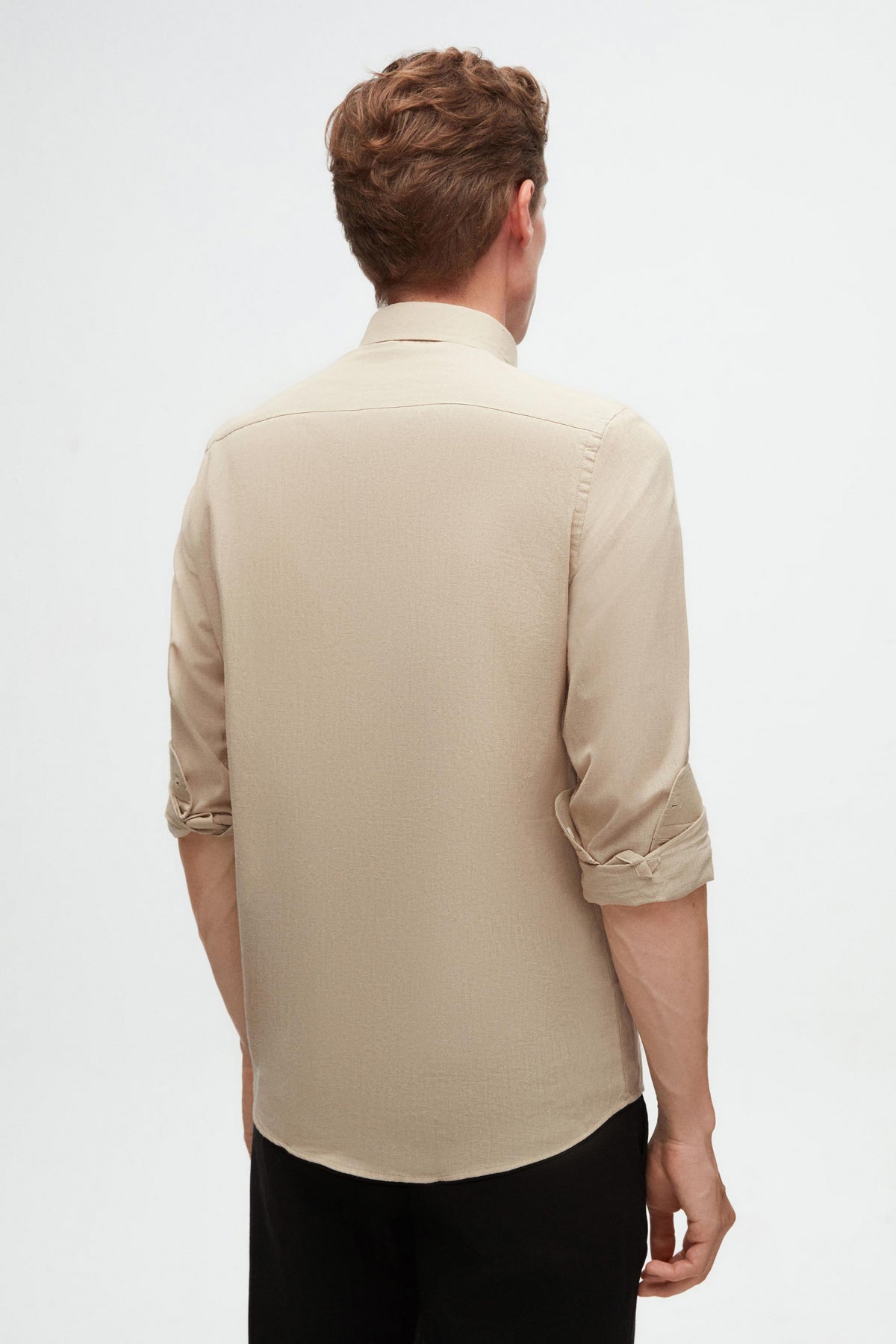 Ds Damat Slim Fit Button-Down 100% Cotton Summer Linen-Look Shirt - Beige