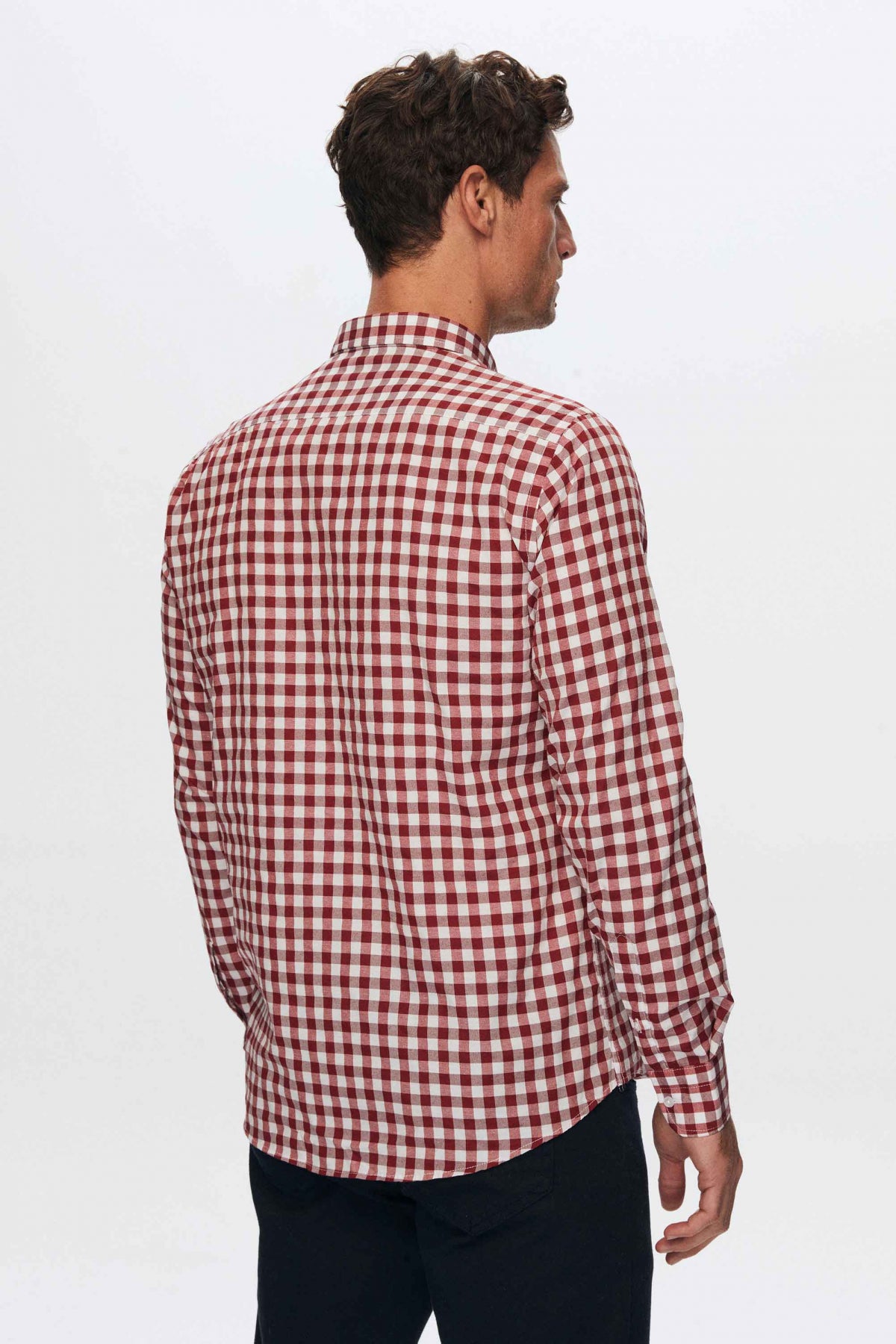Ds Damat Slim Fit Checkered Plaid Shirt - Burgundy