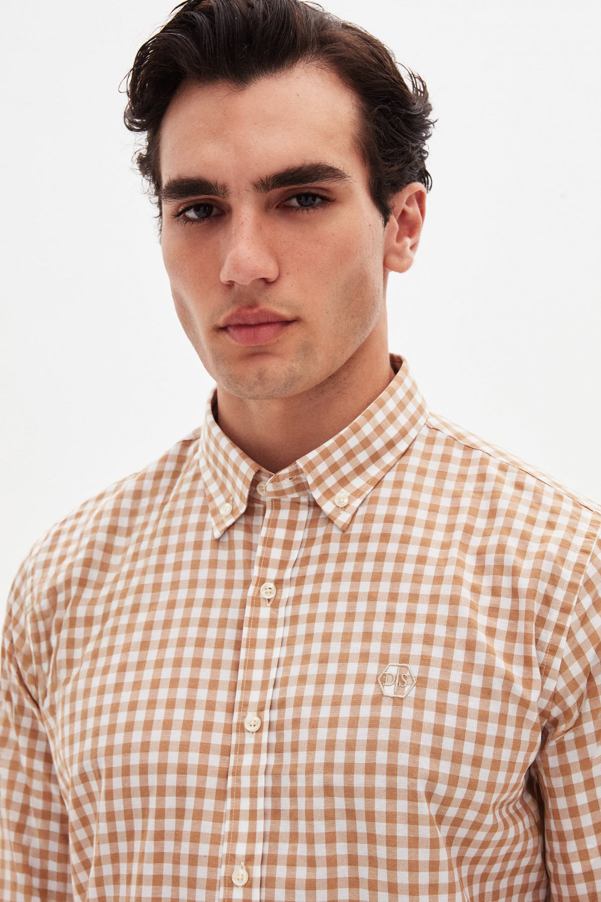 Ds Damat Slim Fit Checkered Plaid Shirt - Camel