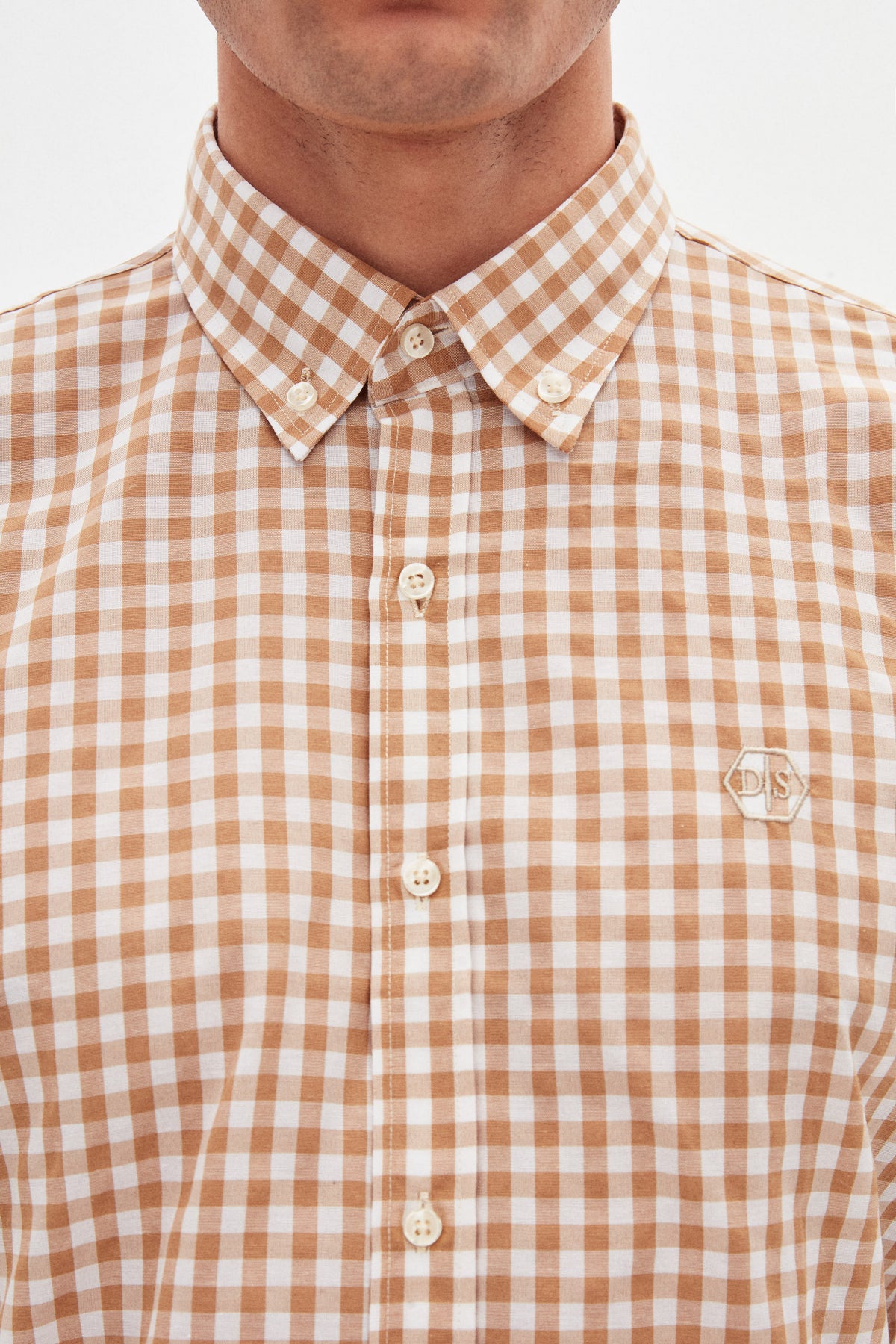 Ds Damat Slim Fit Checkered Plaid Shirt - Camel
