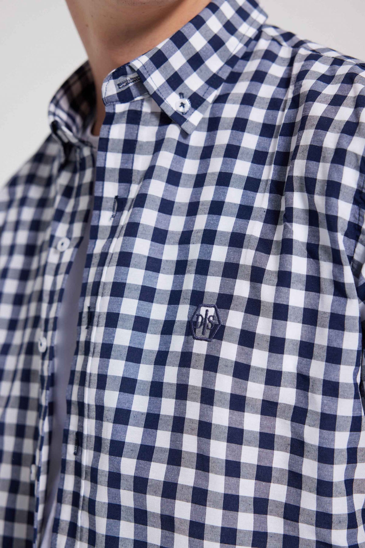 Ds Damat Slim Fit Checkered Plaid Shirt - Navy Blue