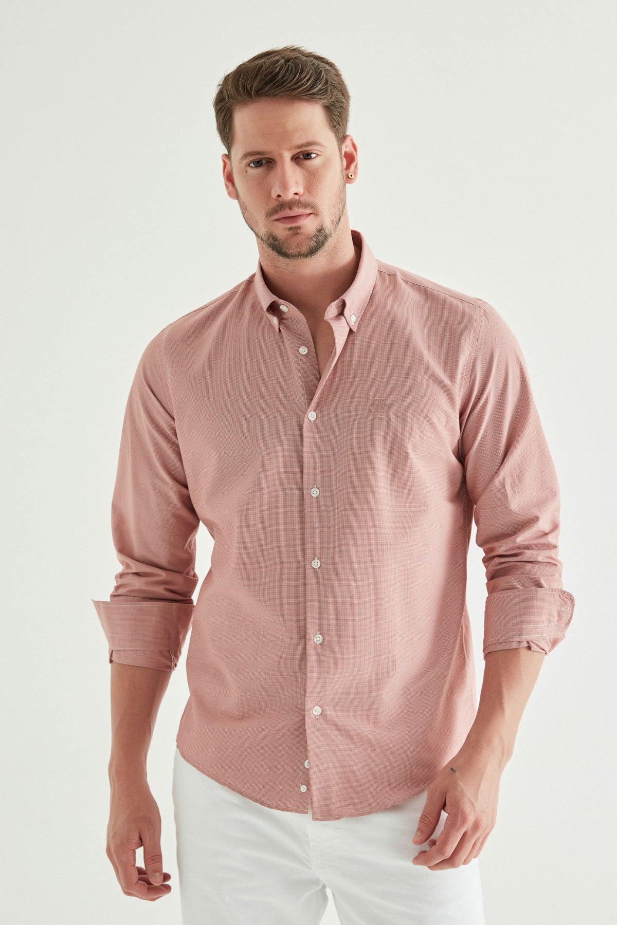 Ds Damat Slim Fit Checkered Shirt - Orange
